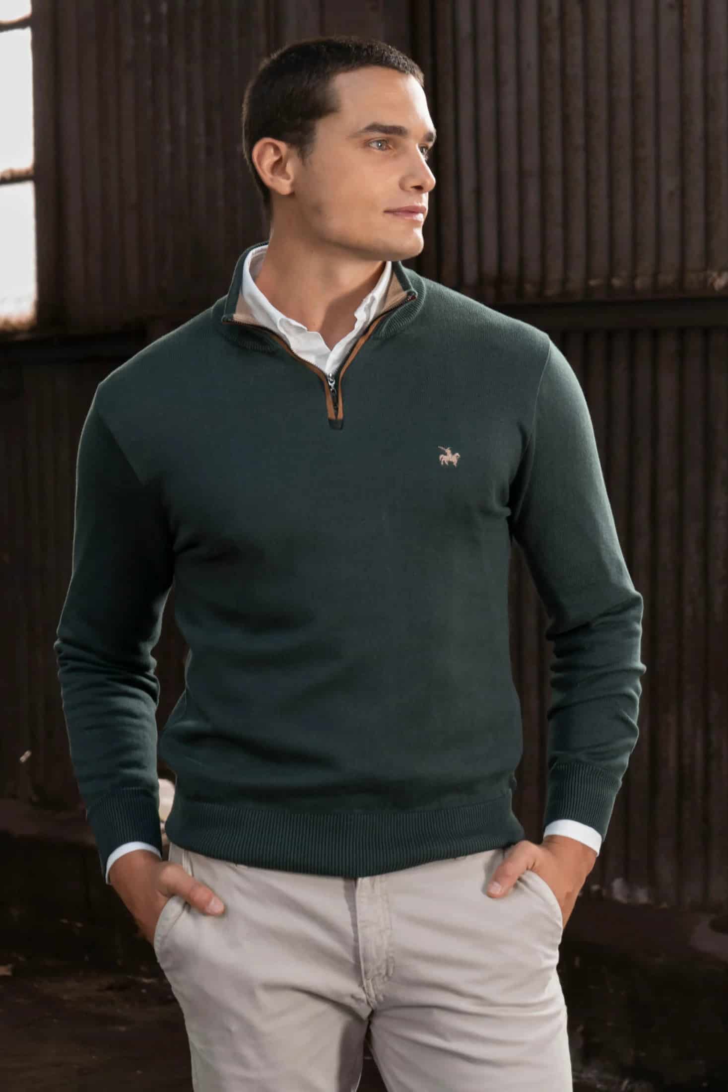 Suéter Halfzip Legacy Hombre Verde - miniatura 1