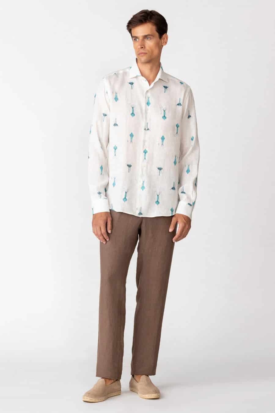 Men's linen shirt white verne - miniatura 1