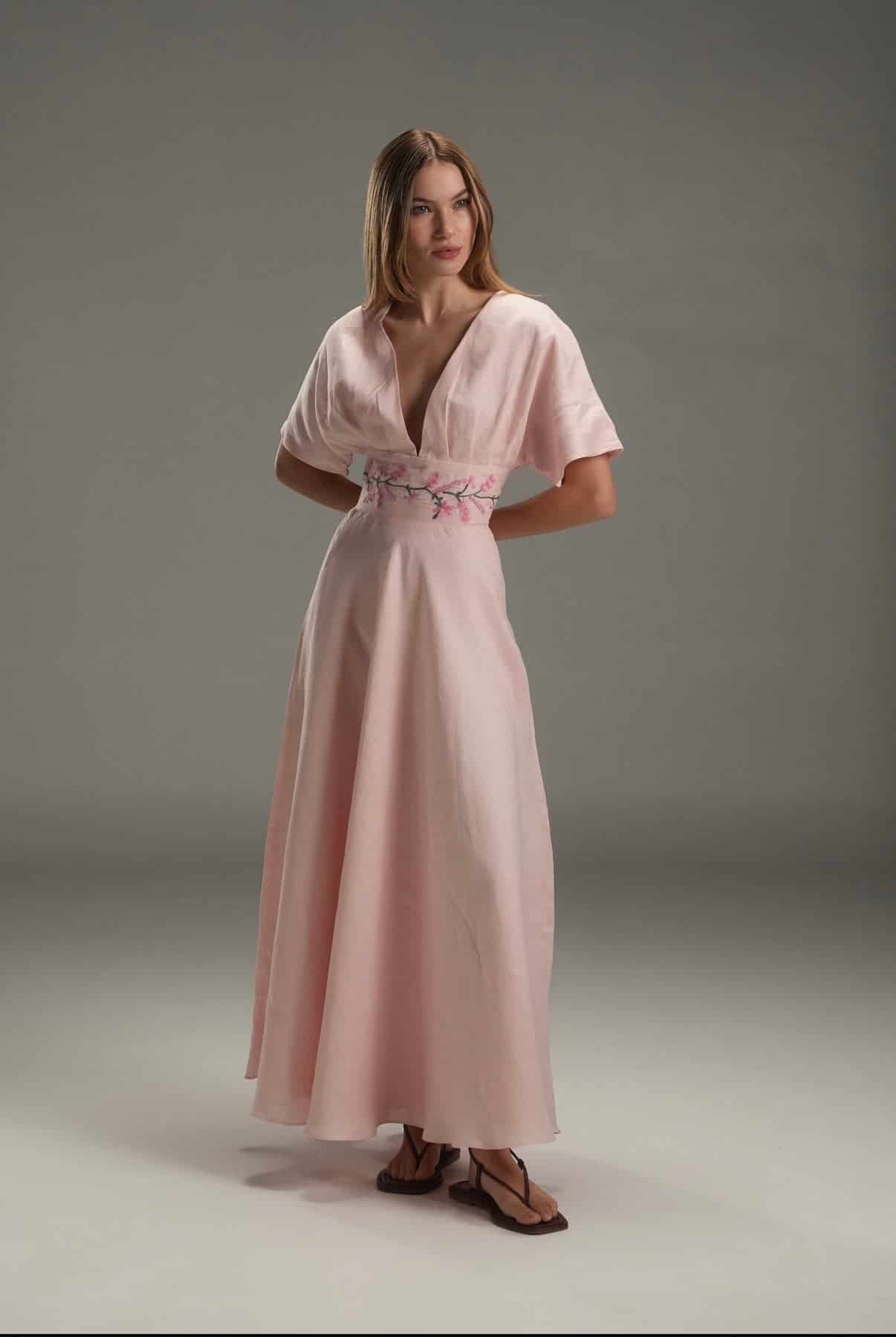 PINK LUCY LINEN LONG DRESS - miniatura 4