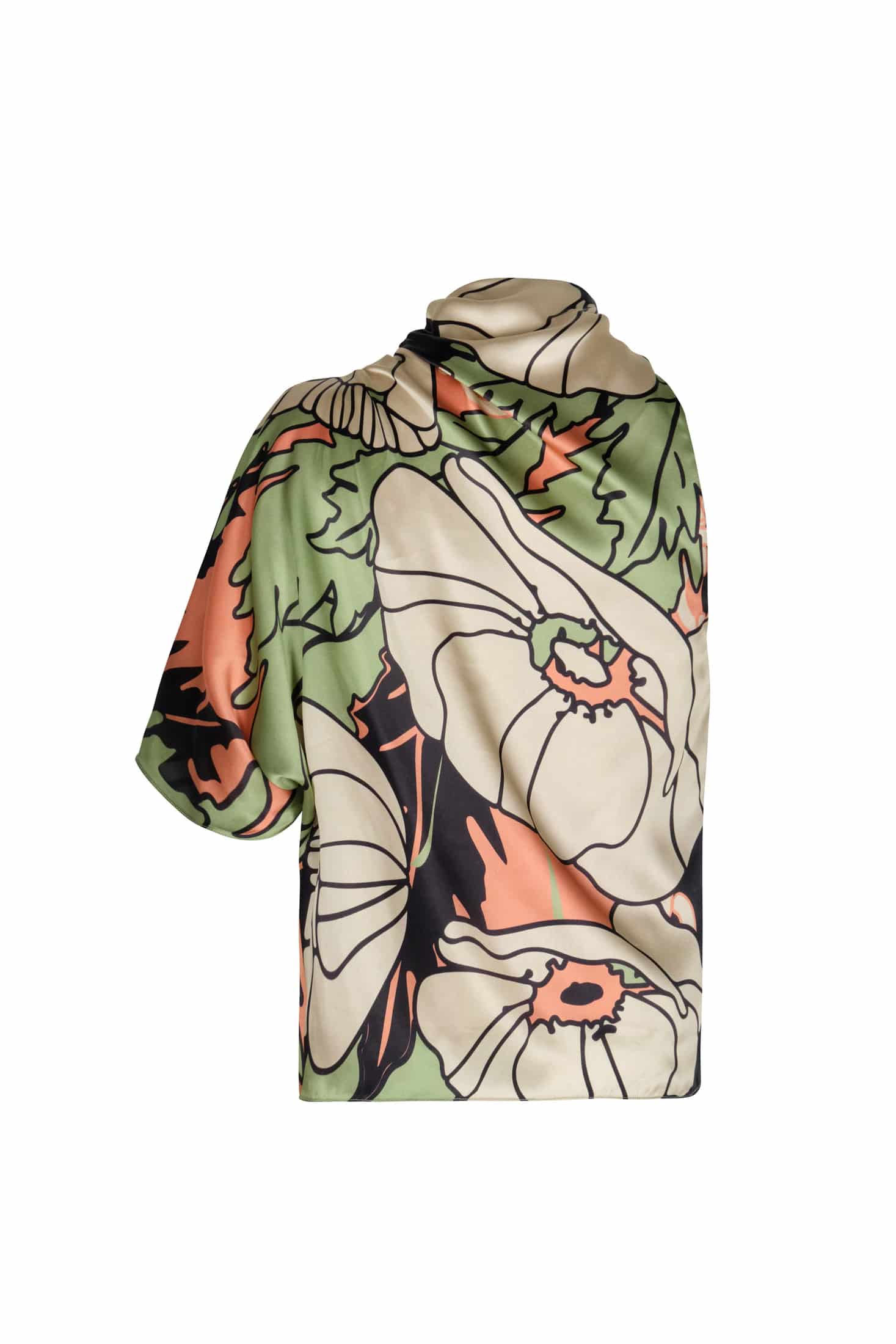 Chiminango Satin Silk Blouse / Sage Gladiolos Garden - miniatura 4