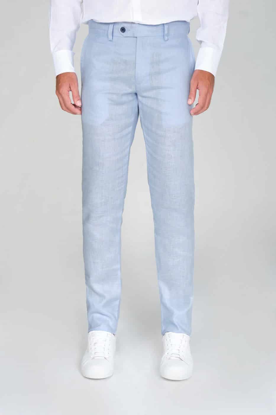 Pantalón Formal Slim Fit 100% Lino Azul Claro - miniatura 6