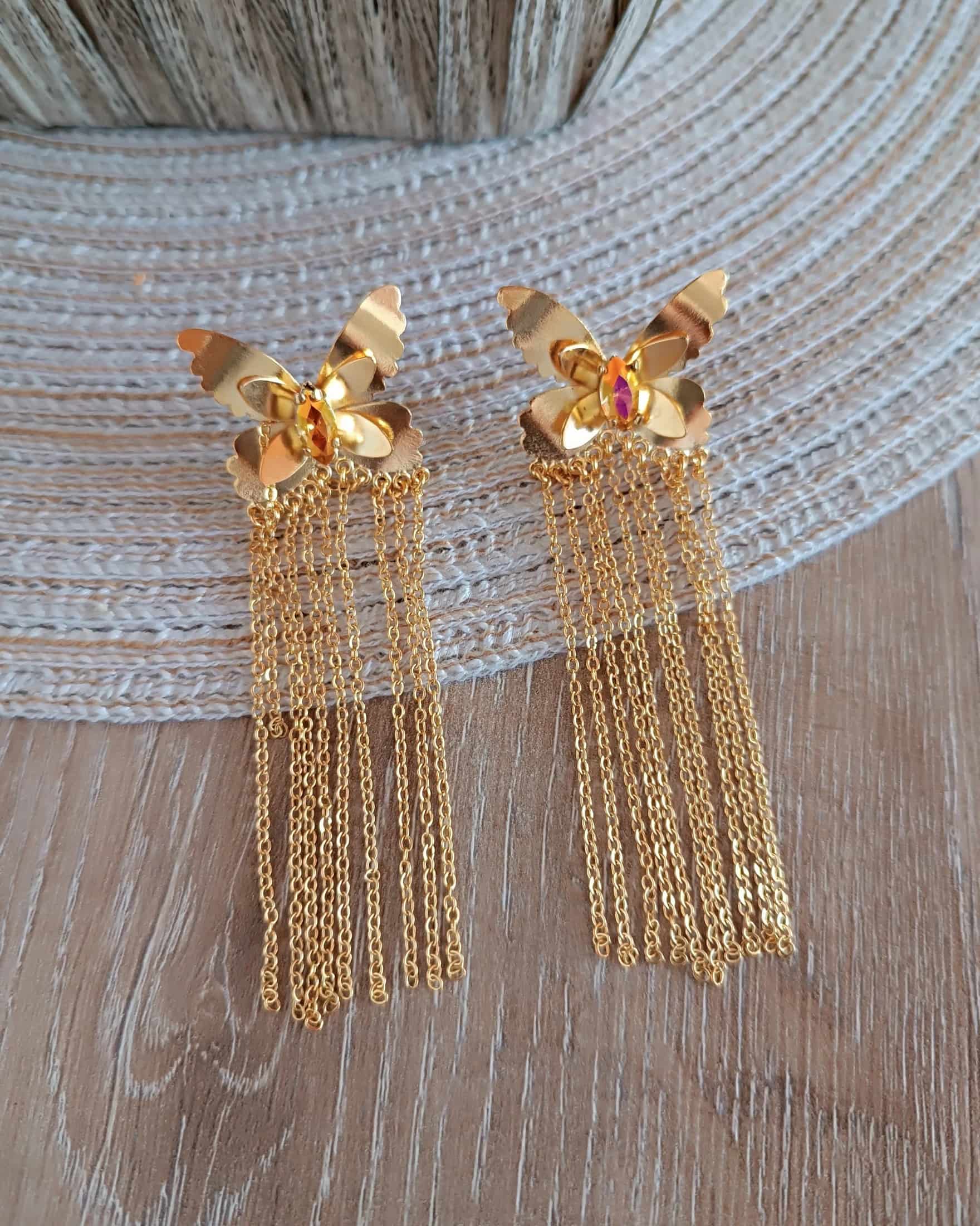 Aretes Mariposas y cristal - miniatura 4