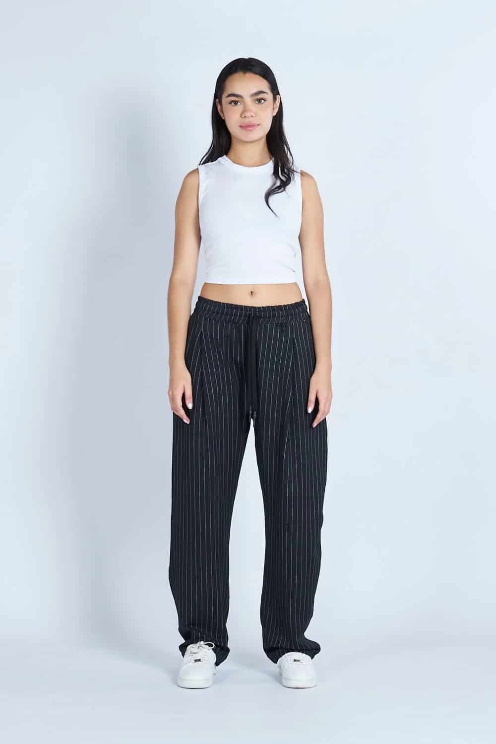 Pantalón jogger balloon raya tiza con prenses Negro - miniatura 1