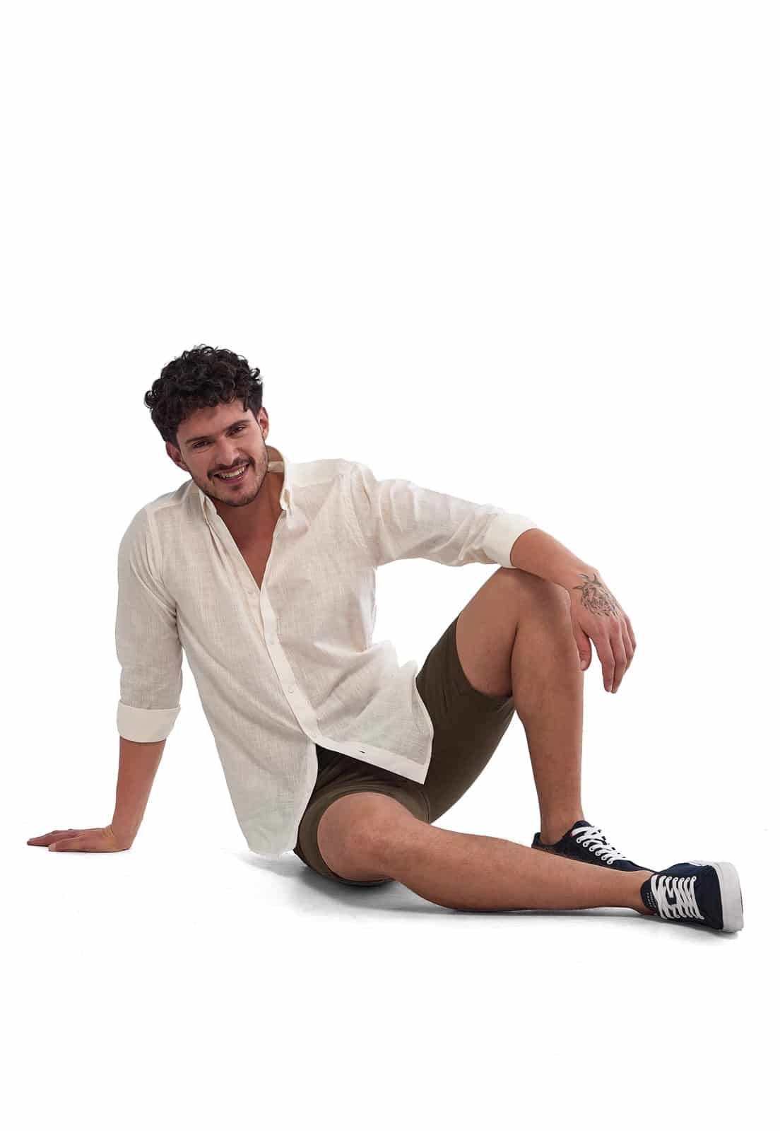 Camisa Manga Larga 100% Algodón tipo Lino Marfil - miniatura 3