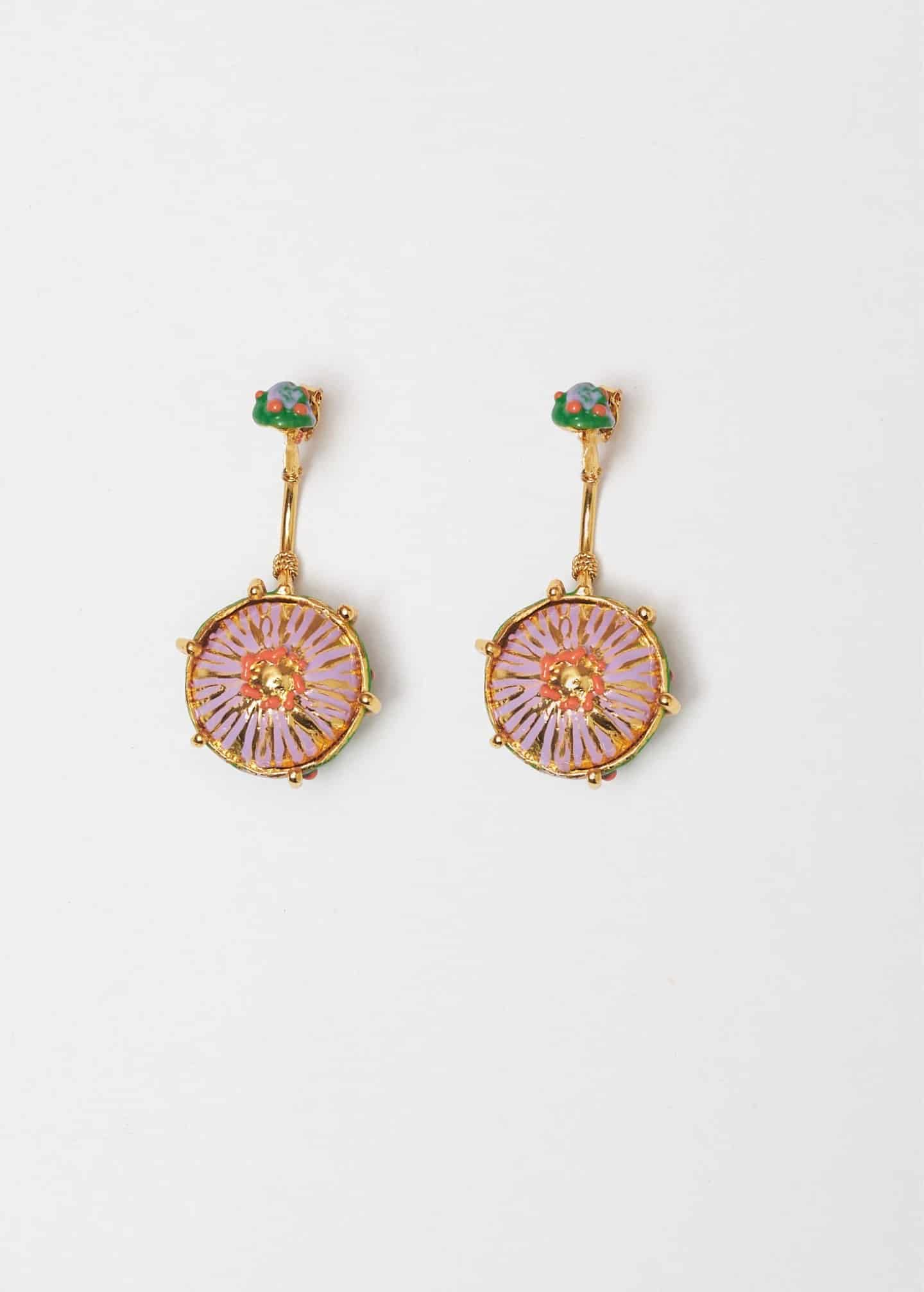 Aretes maxi sombrerito verde lila - miniatura 3