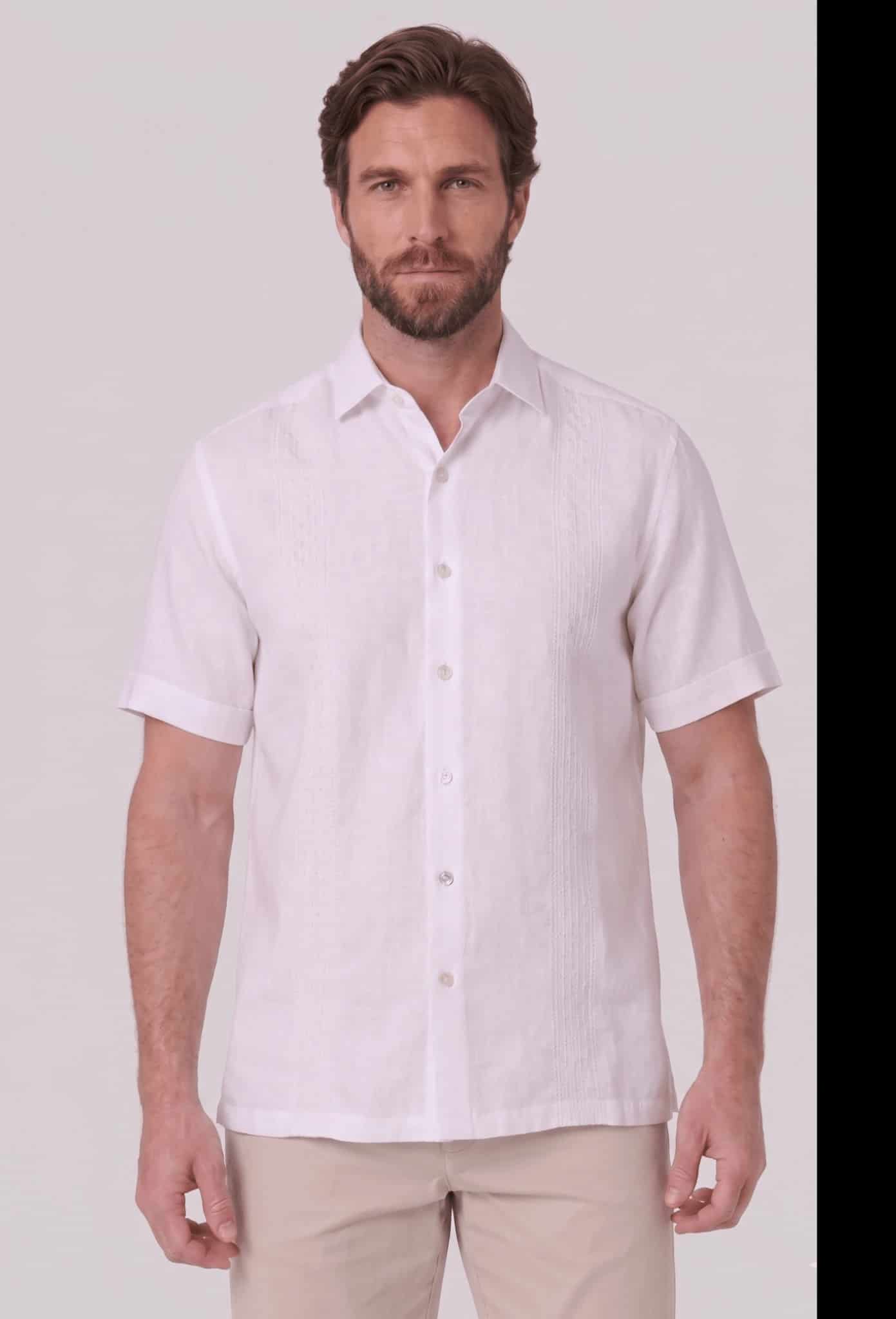 Guayabera en lino bordada manga corta para hombre 010125076 - miniatura 1