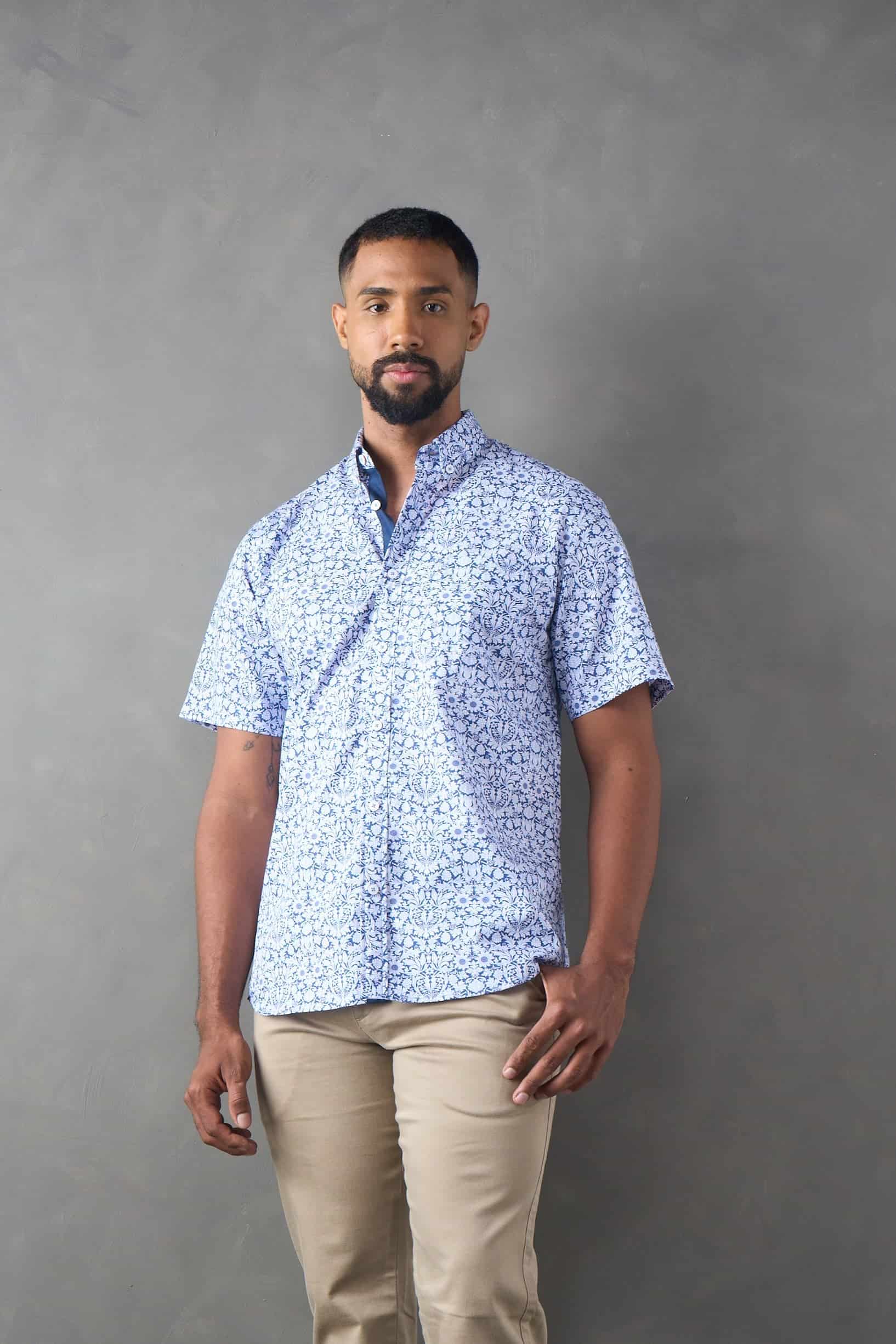 Camisa regular fit manga corta azul medio - miniatura 1