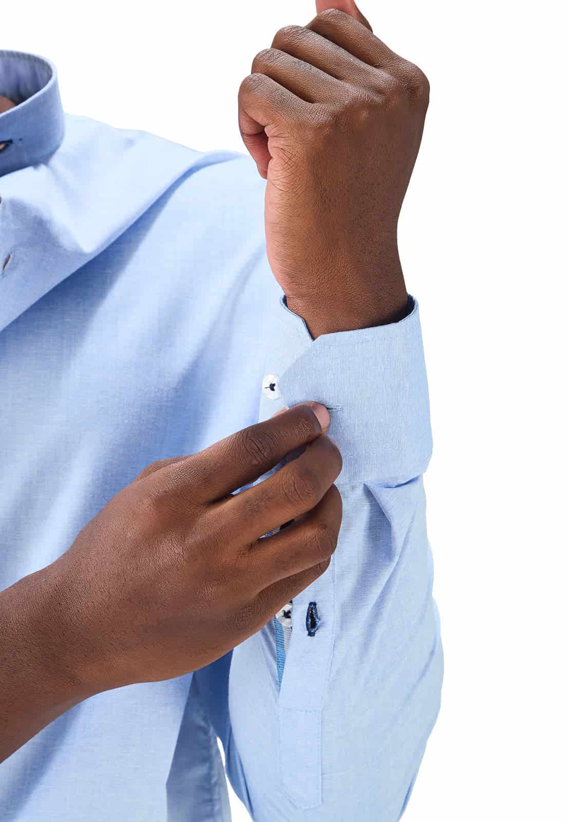 Camisa cuello nerú azul media pechera en contraste - miniatura 6