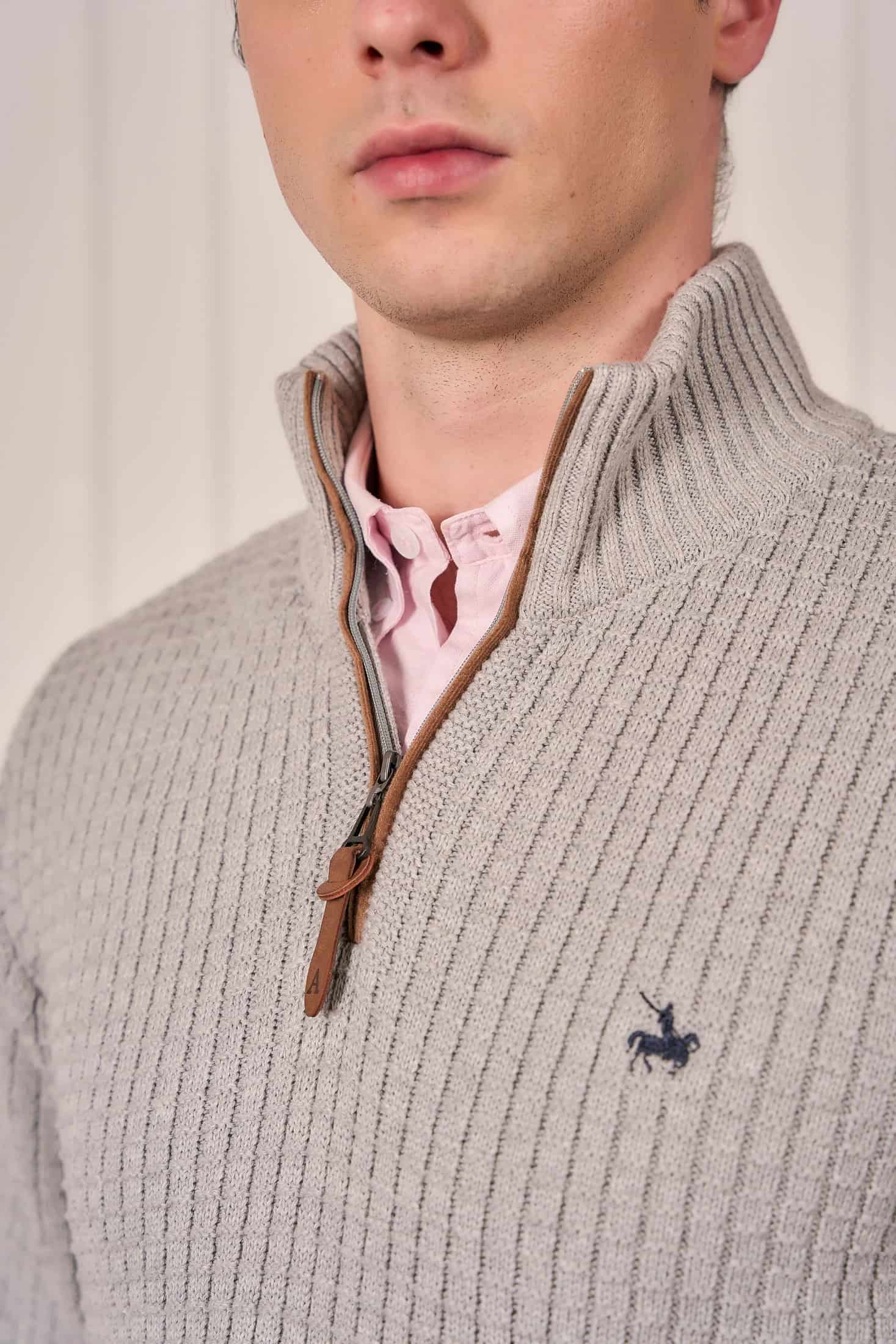Suéter Halfzip Waffle Hombre Gris Claro - miniatura 3
