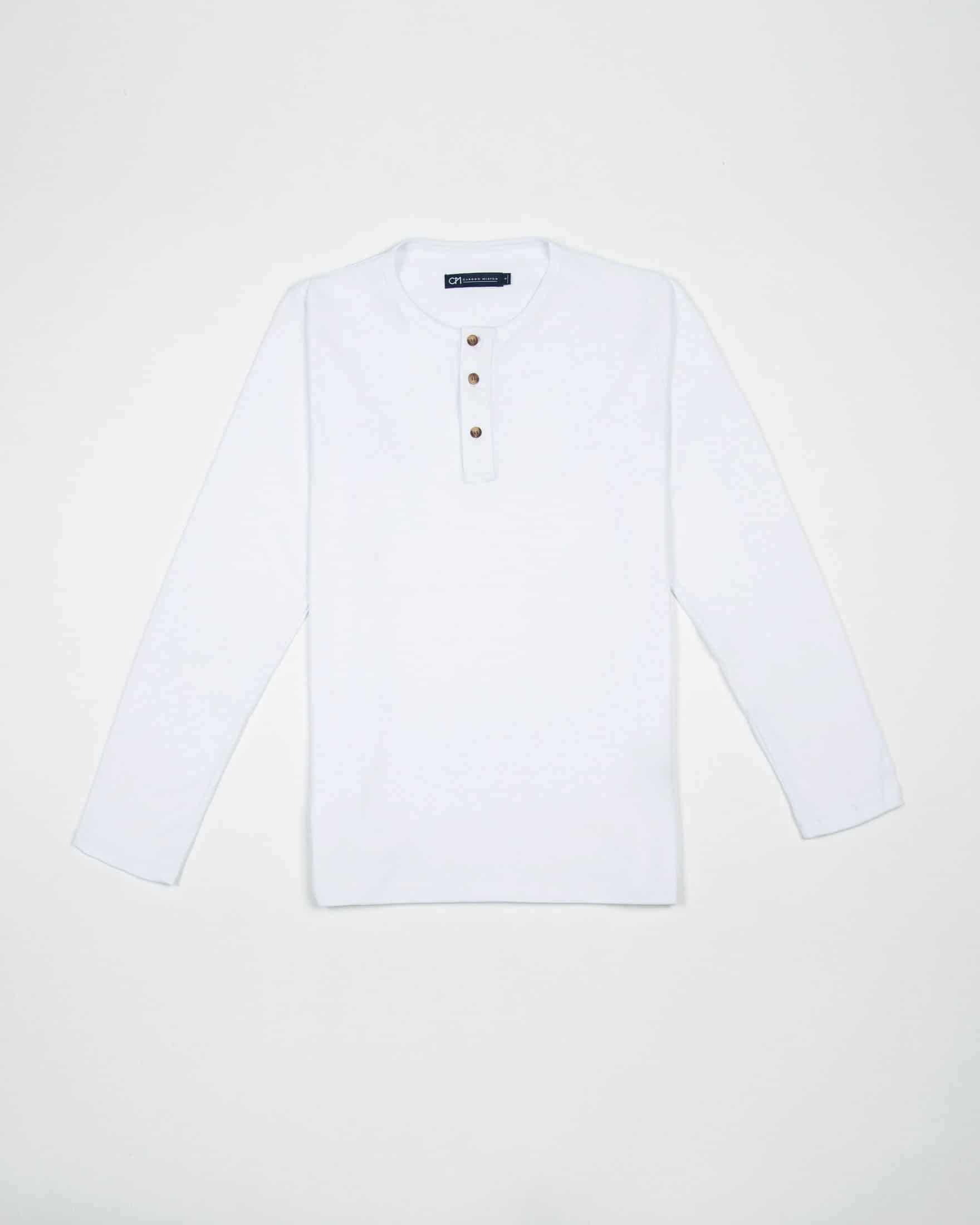 Camiseta Henley Manga Larga Algodón Blanco - miniatura 1