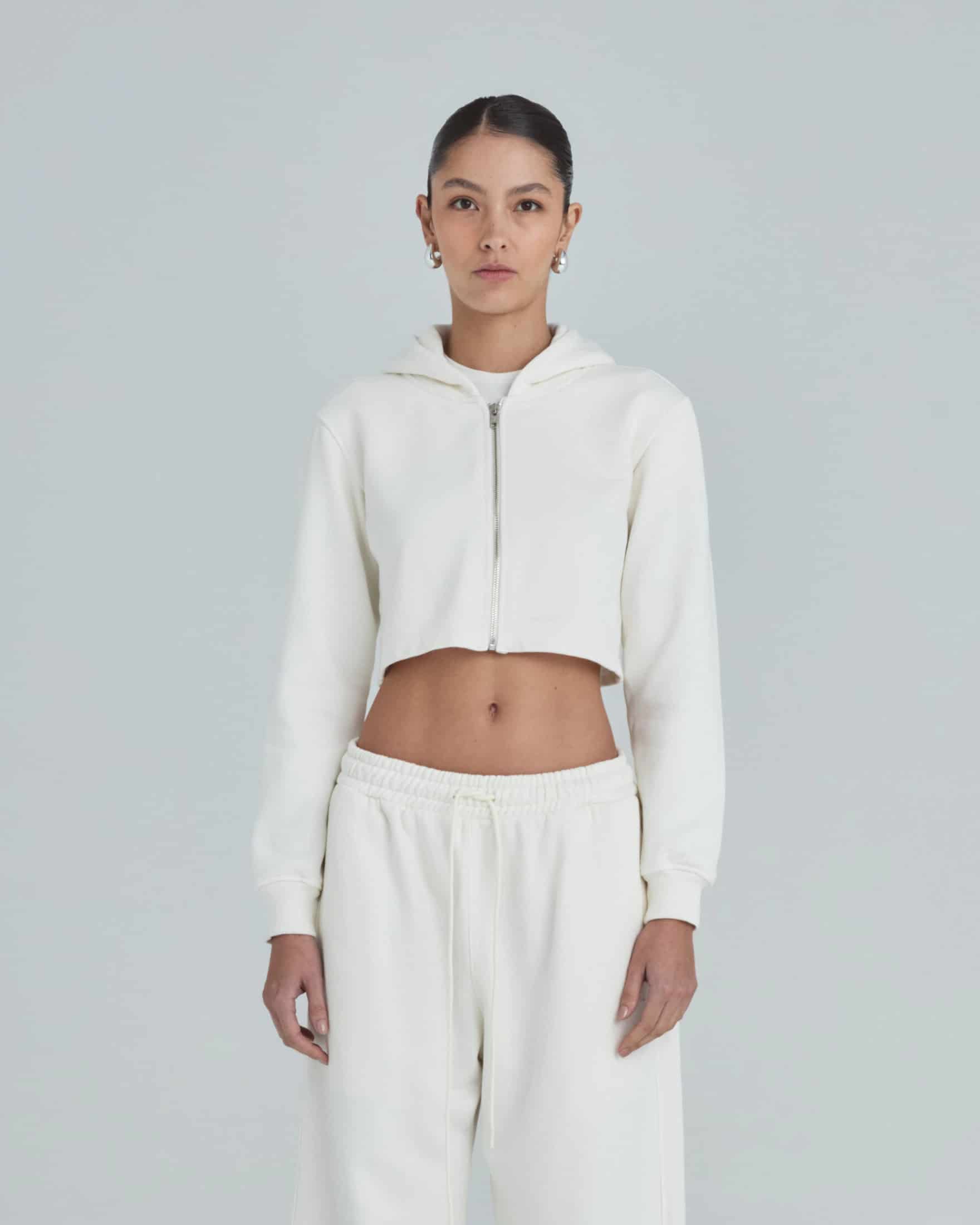Line Basic Slim Fit Zip Up Cropped Hoodie White - miniatura 2
