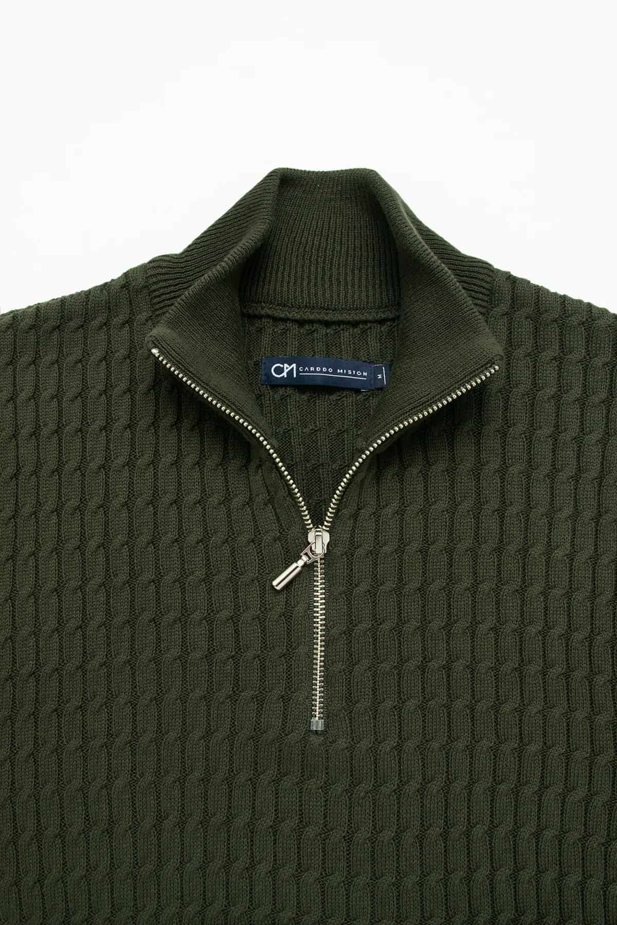Saco Trenzado Half Zip Algodón Verde Militar - miniatura 2