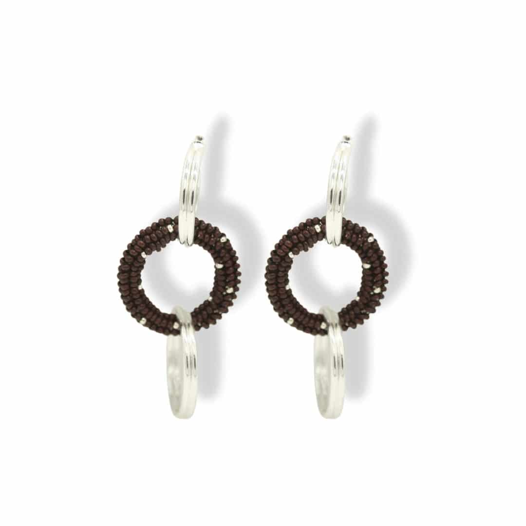 Aretes entrelazados tejidos triples chocolate silver - miniatura 2