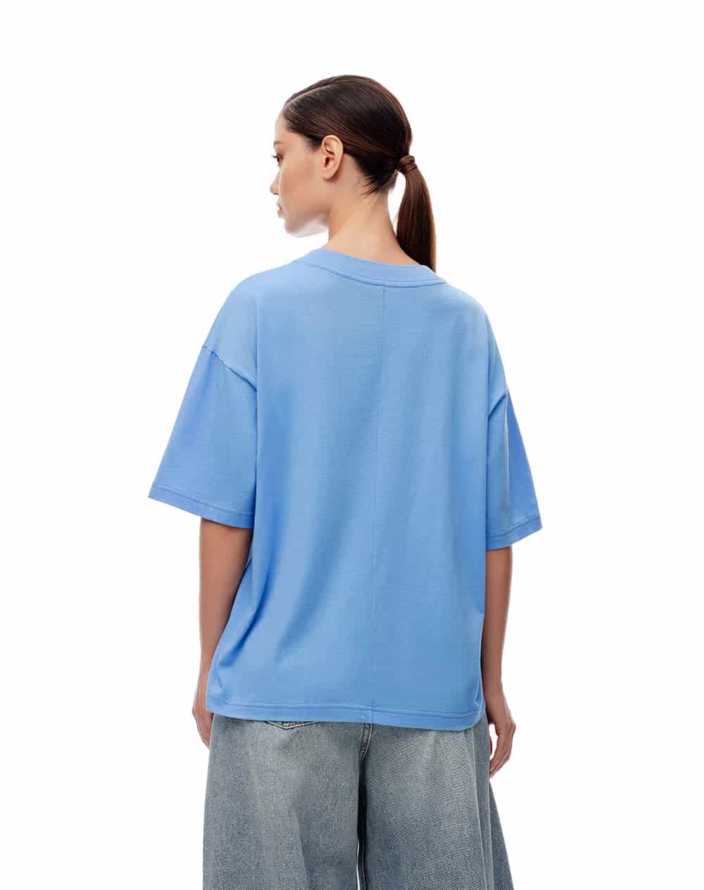 Camiseta oversize algodón azul mujer - miniatura 4