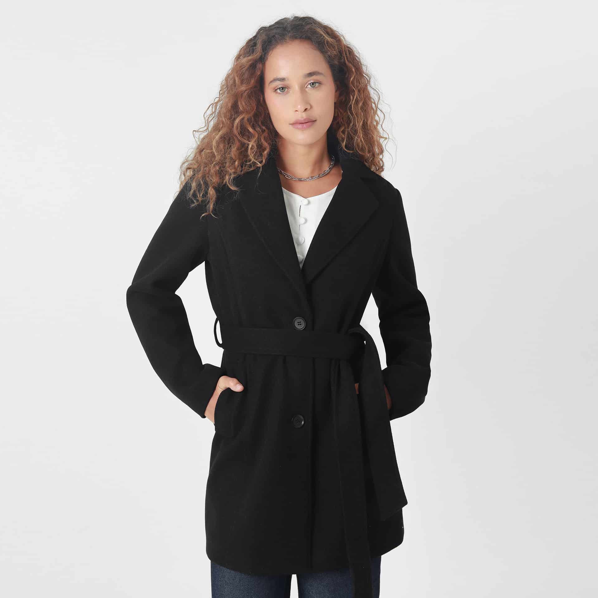 Chaqueta abrigo manga larga cuello solapa con lazo - miniatura 1