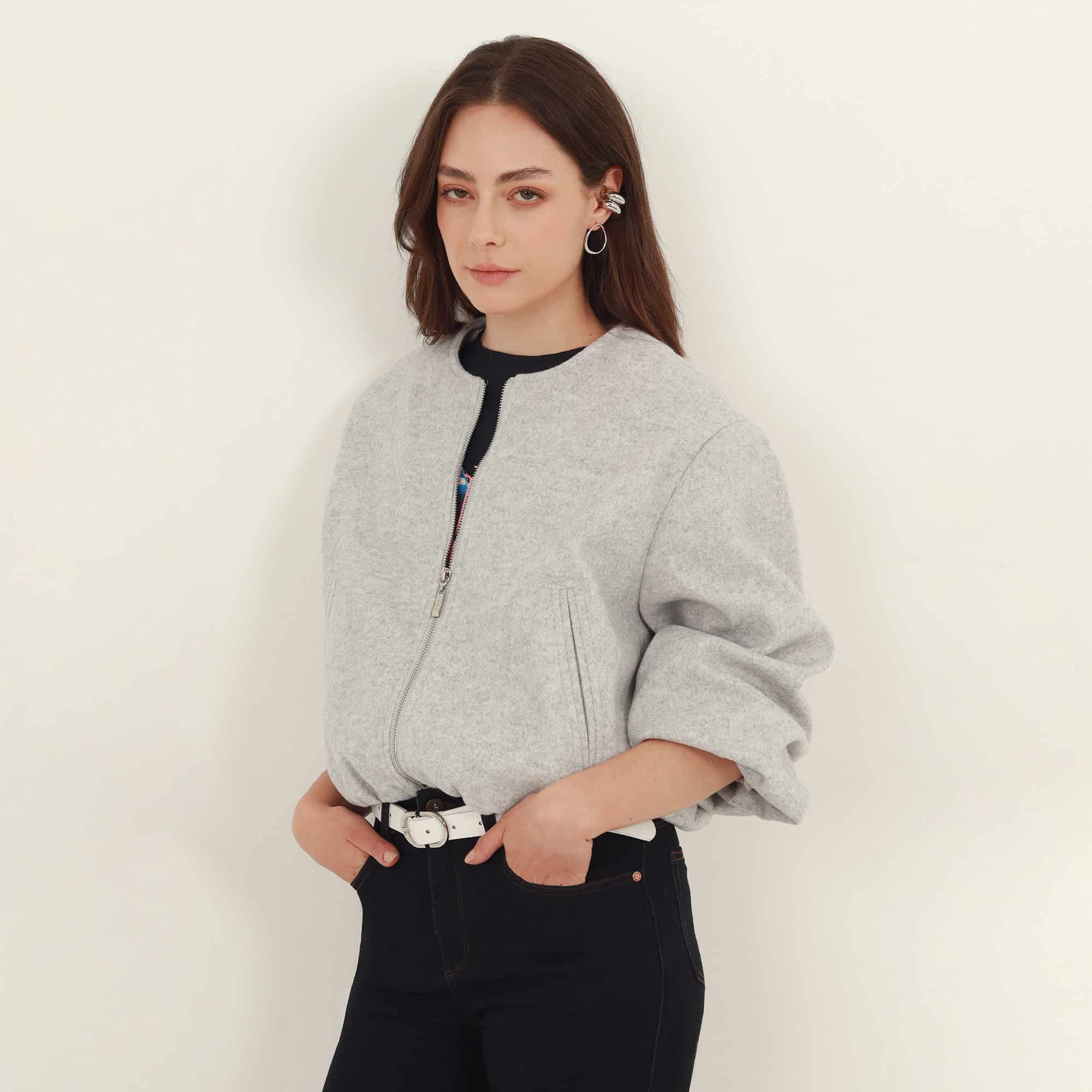 Chaqueta bomber cuello redondo - miniatura 1