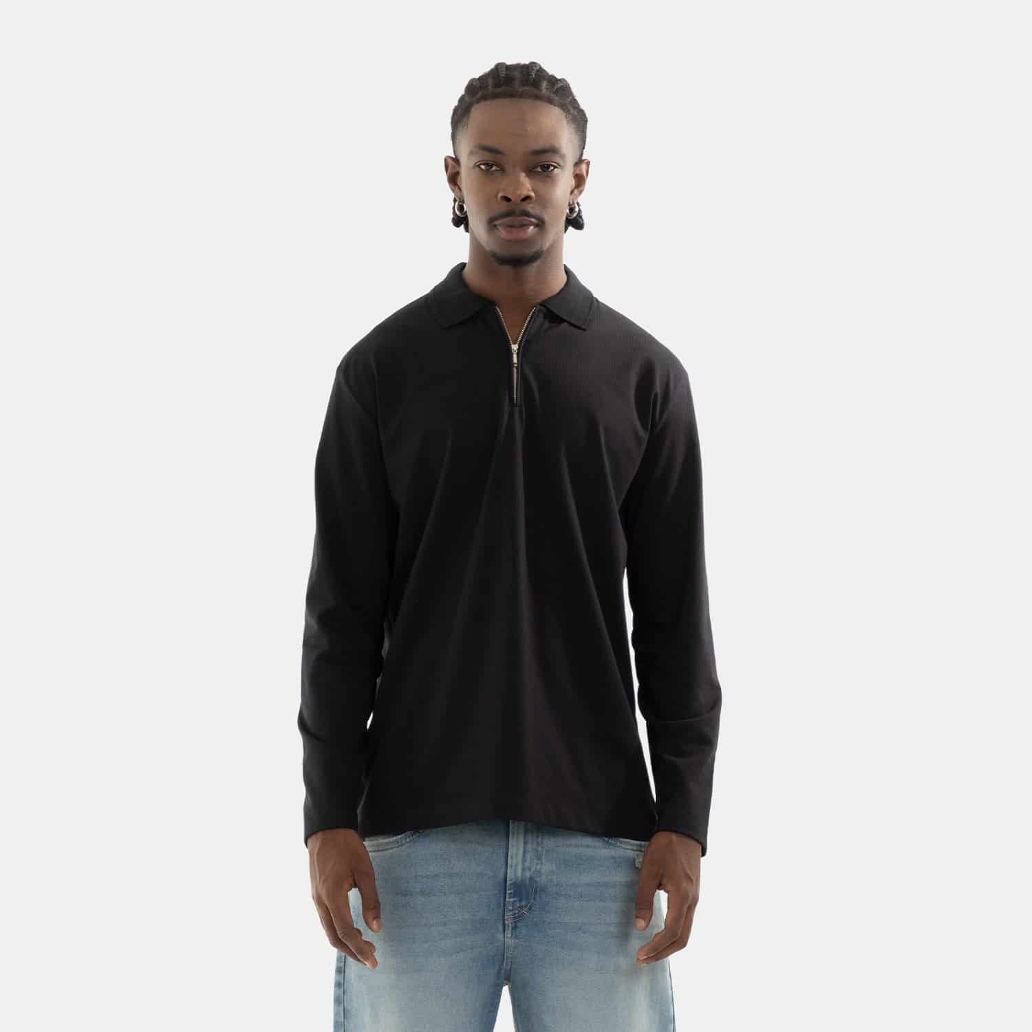 Zip Polo Sweatshirt Black - miniatura 1