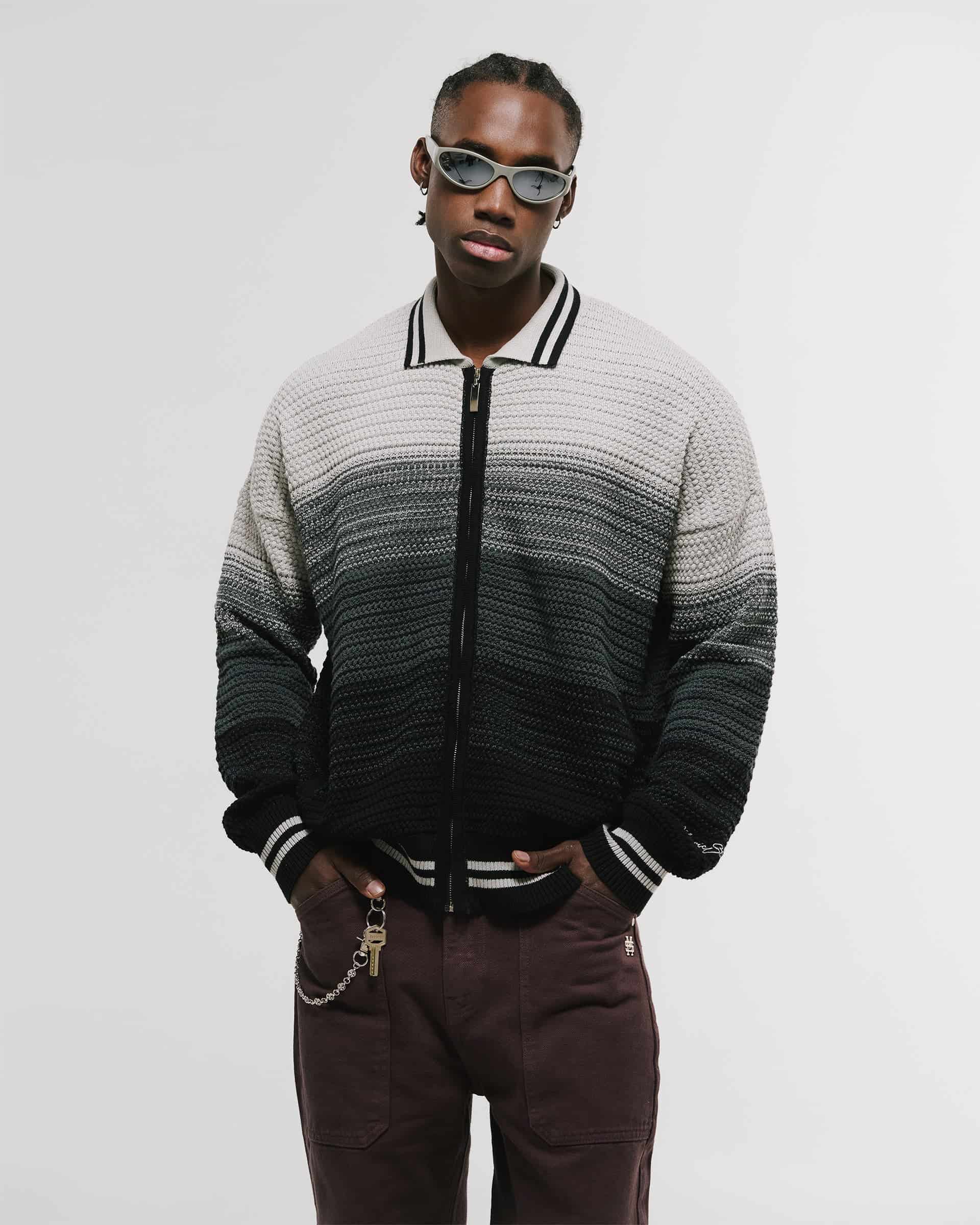 Zip Polo Gradient Knitwear - Negro y Gris - miniatura 2