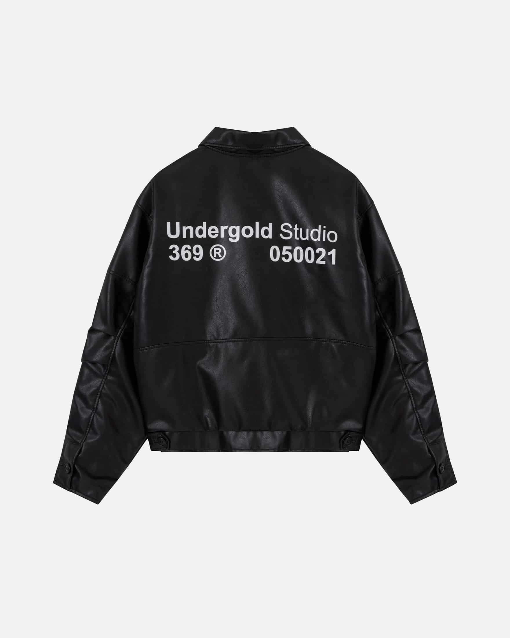 Basics Undergold Studio Leather Boxy Fit Jacket Black - miniatura 3