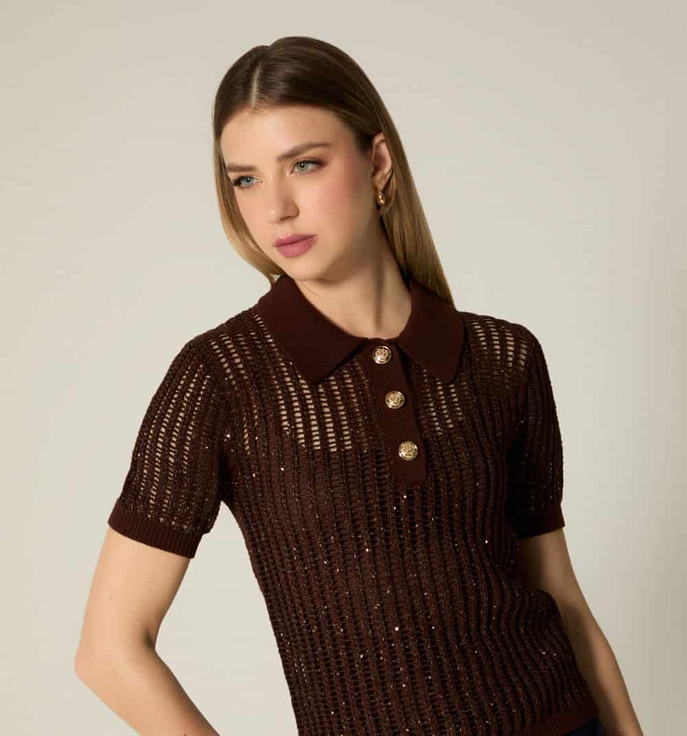 Blusa tipo polo en malla - miniatura 4