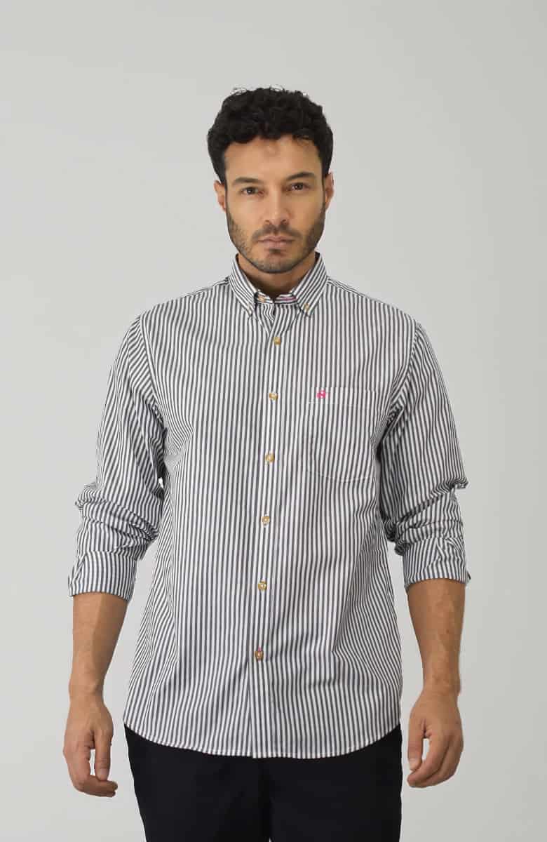 Camisa Manga larga a Rayas Negra para Hombre - miniatura 1