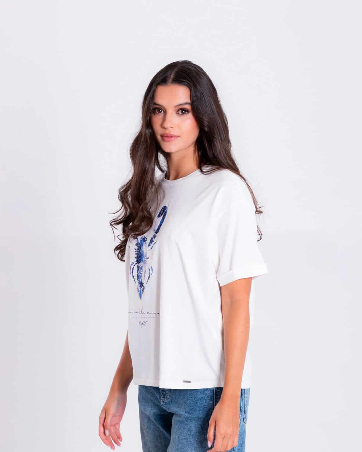 Camiseta blanca estampado frontal para mujer - miniatura 2