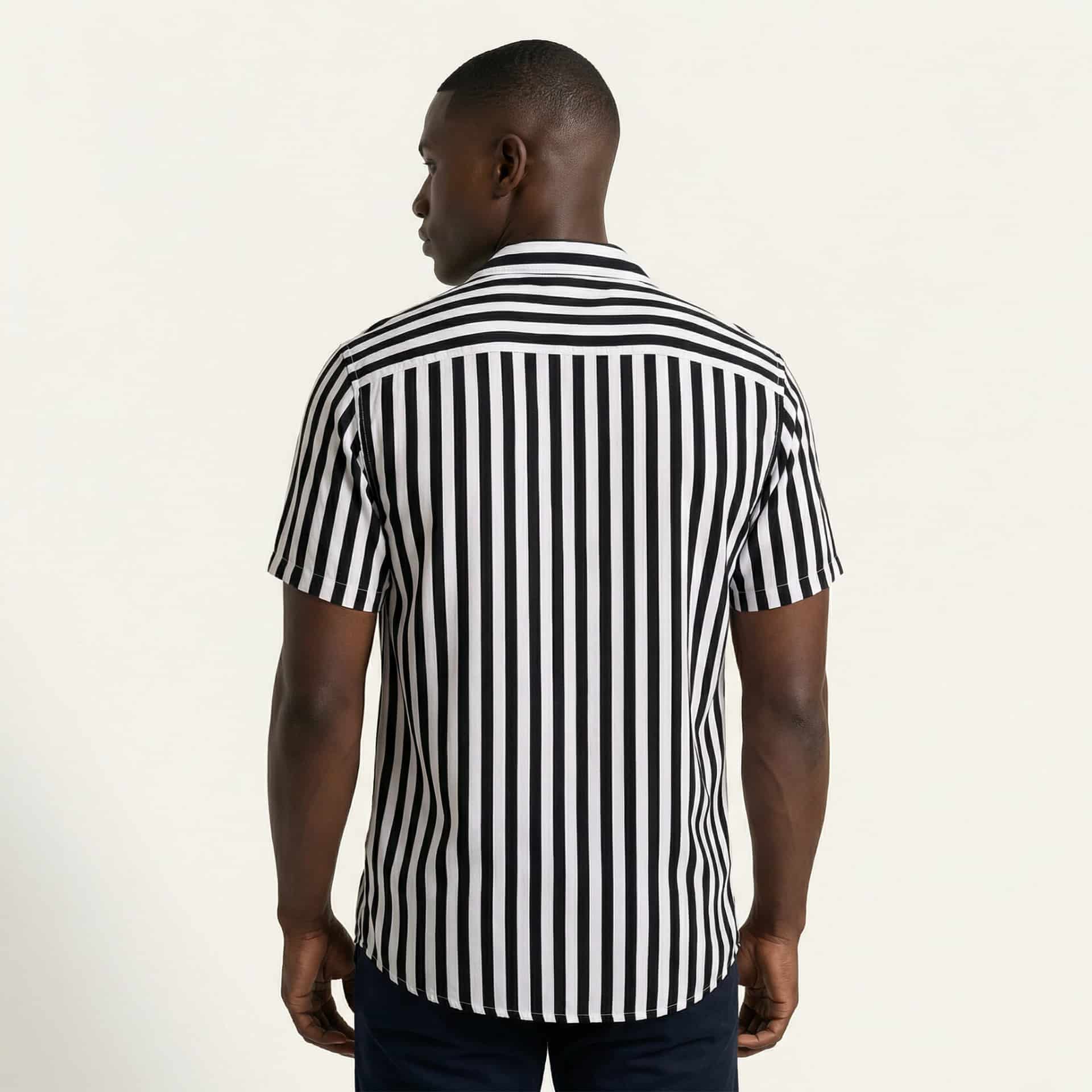 Camisa Bowling Rayada Blanco/Negro C201 - miniatura 3