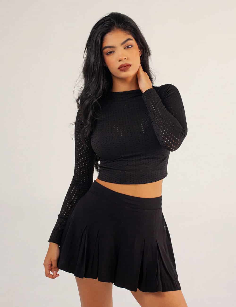 Crop Top Manga Larga NIGHT negro Mujer - miniatura 4