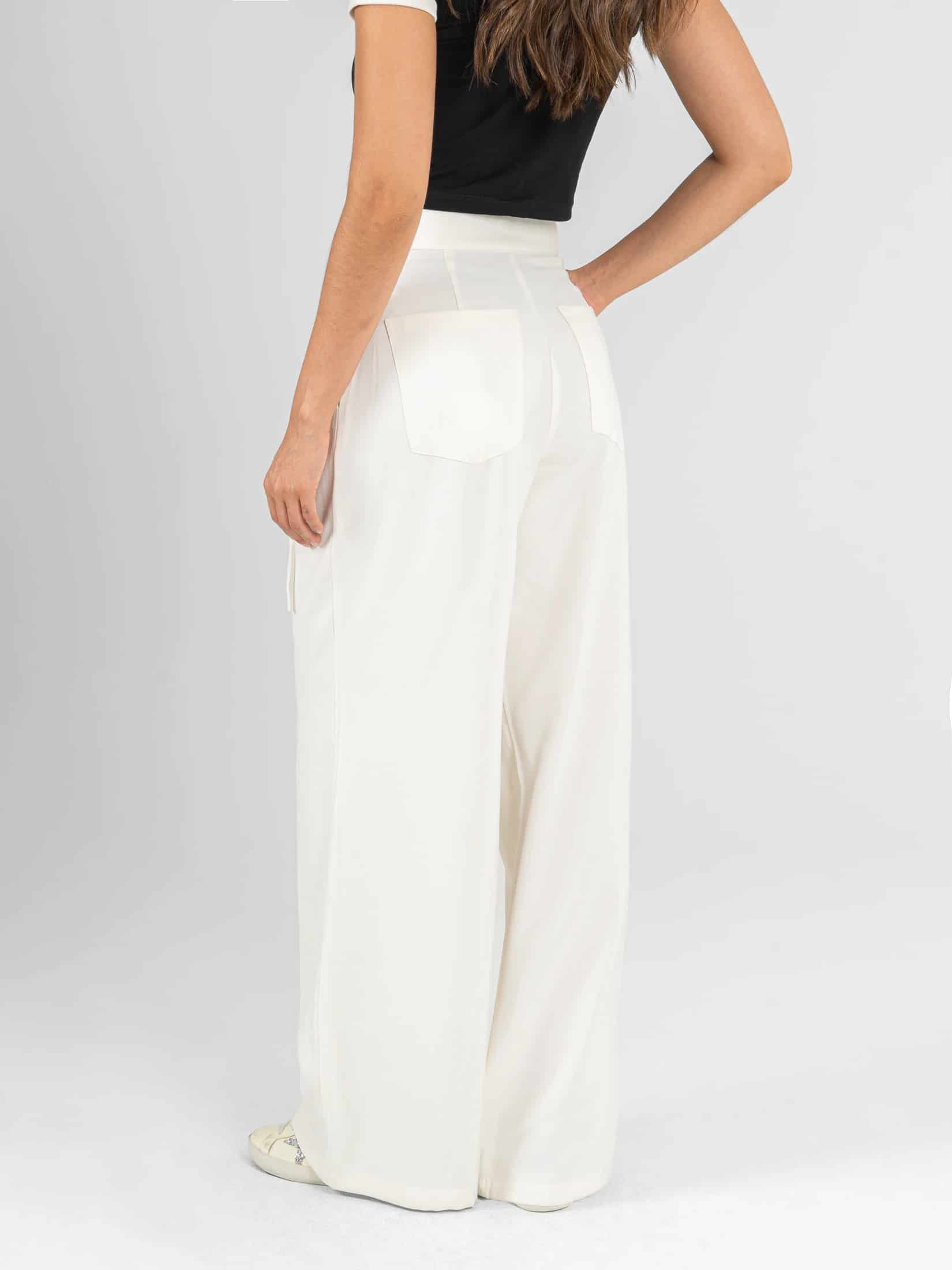 Ref: 0620577 Pantalón palazzo, tejido plano liviano, detalle delantero, tono ivory - miniatura 2