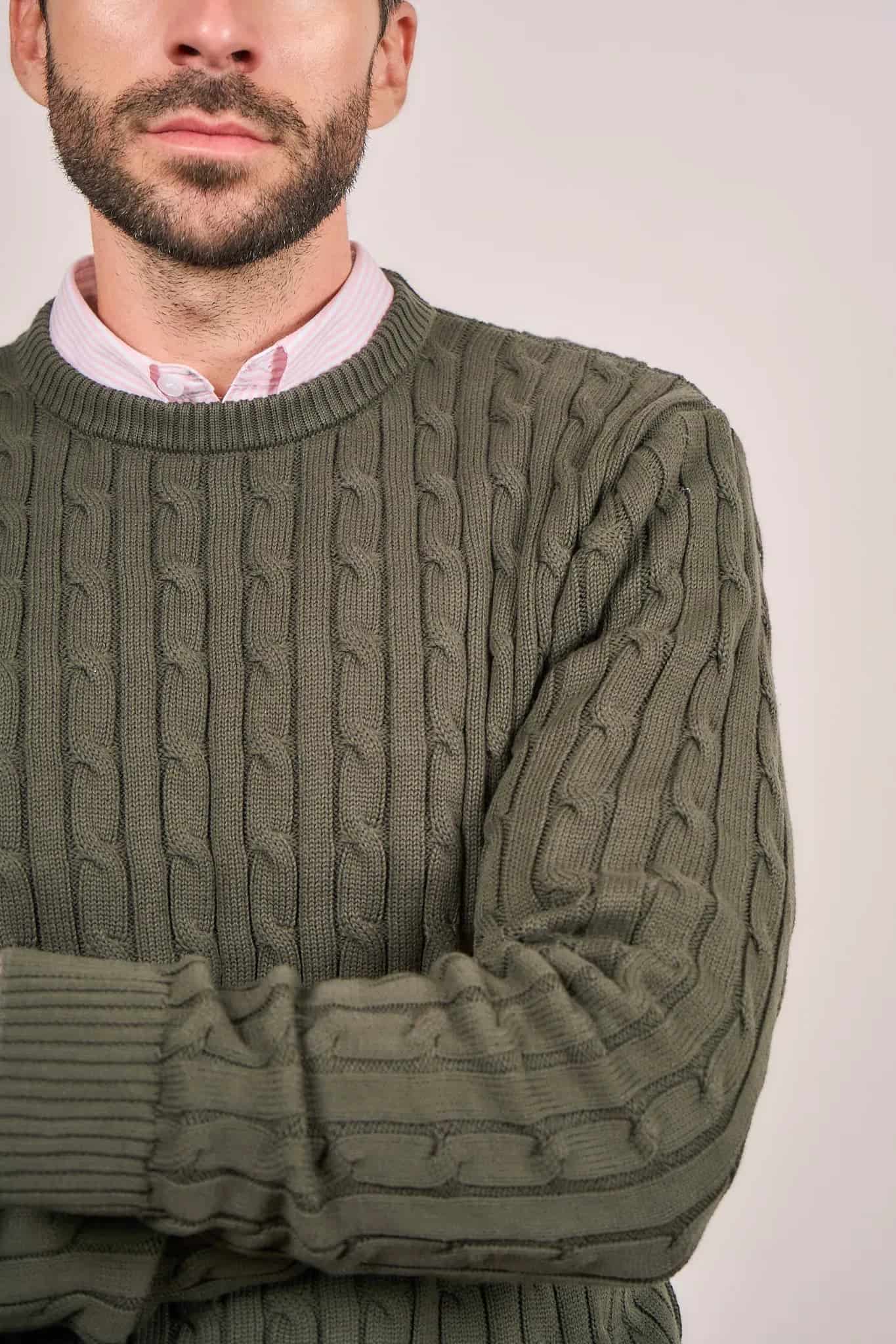 Suéter trenzado cuello redondo Hombre Verde - miniatura 2