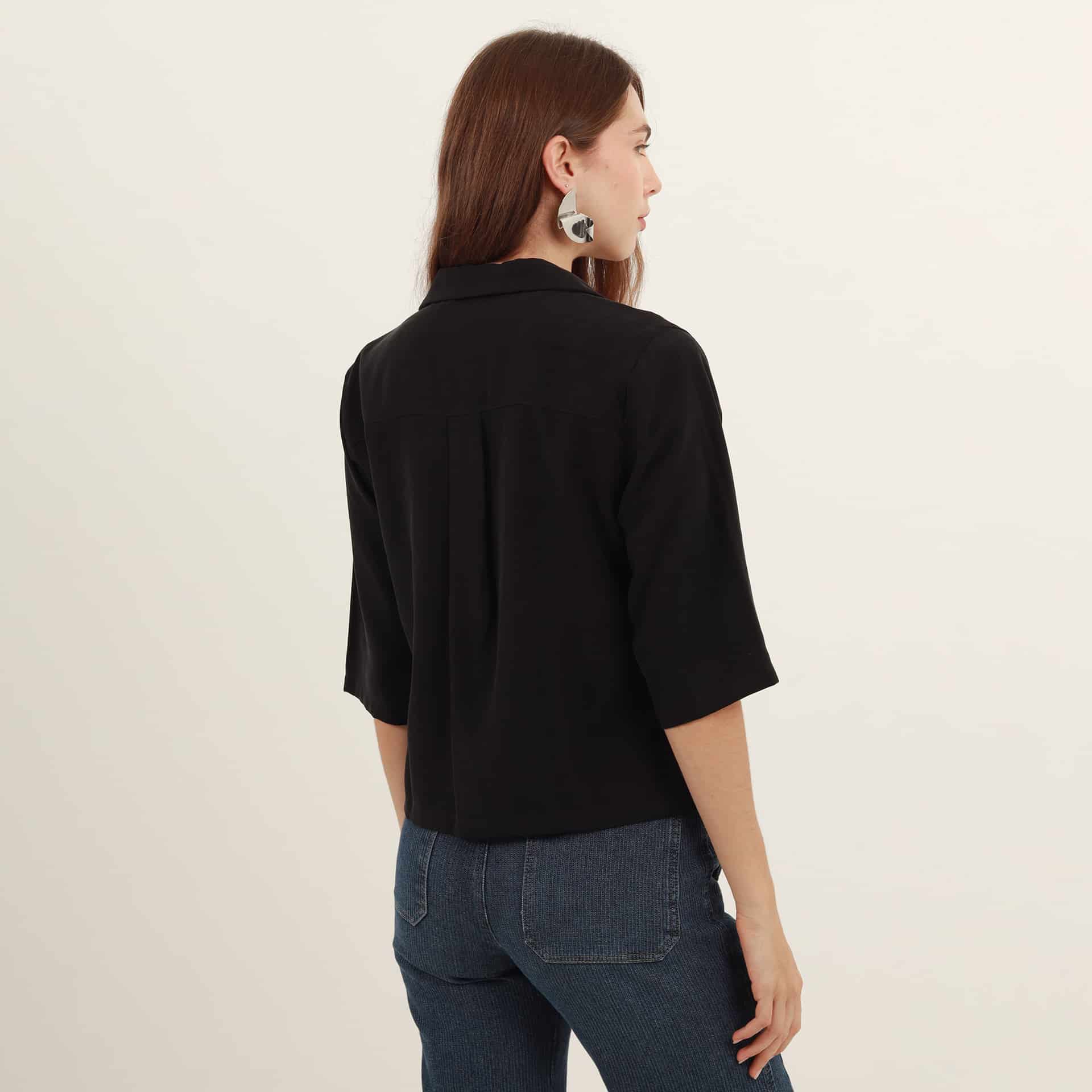 Blusa abierta cuello solapa manga 3/4 - miniatura 5
