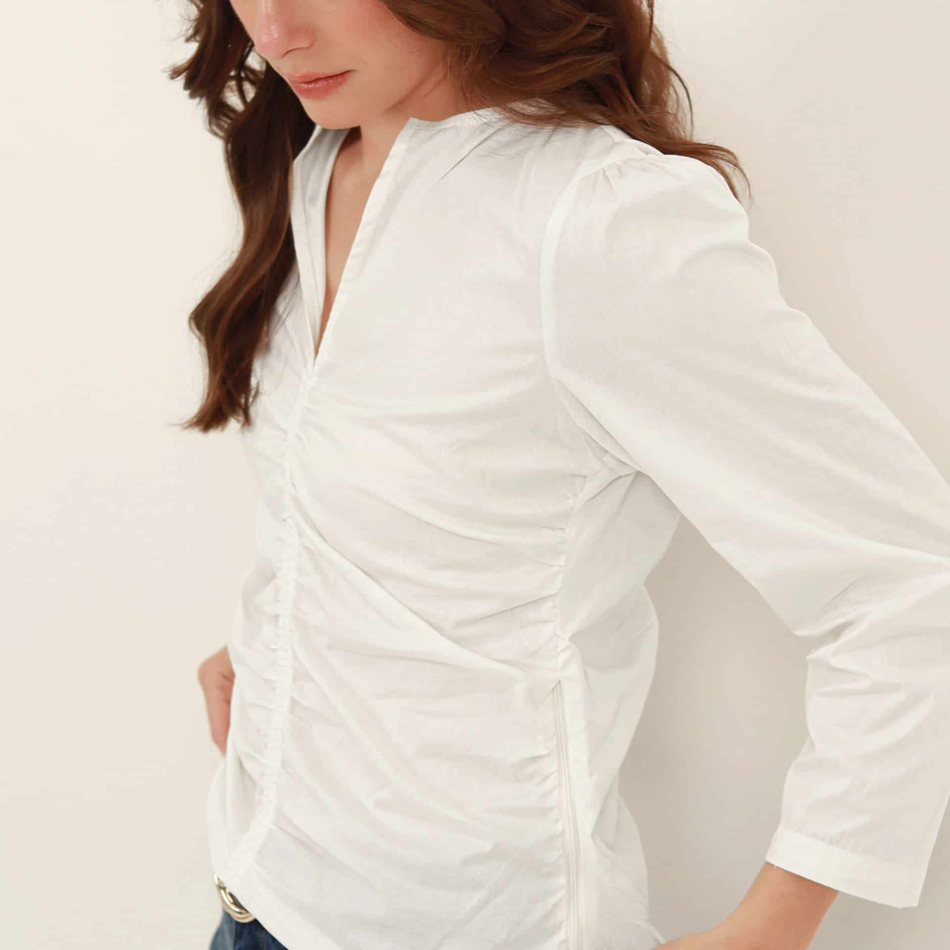 Blusa con recogido cuello en v manga 3/4 - miniatura 5