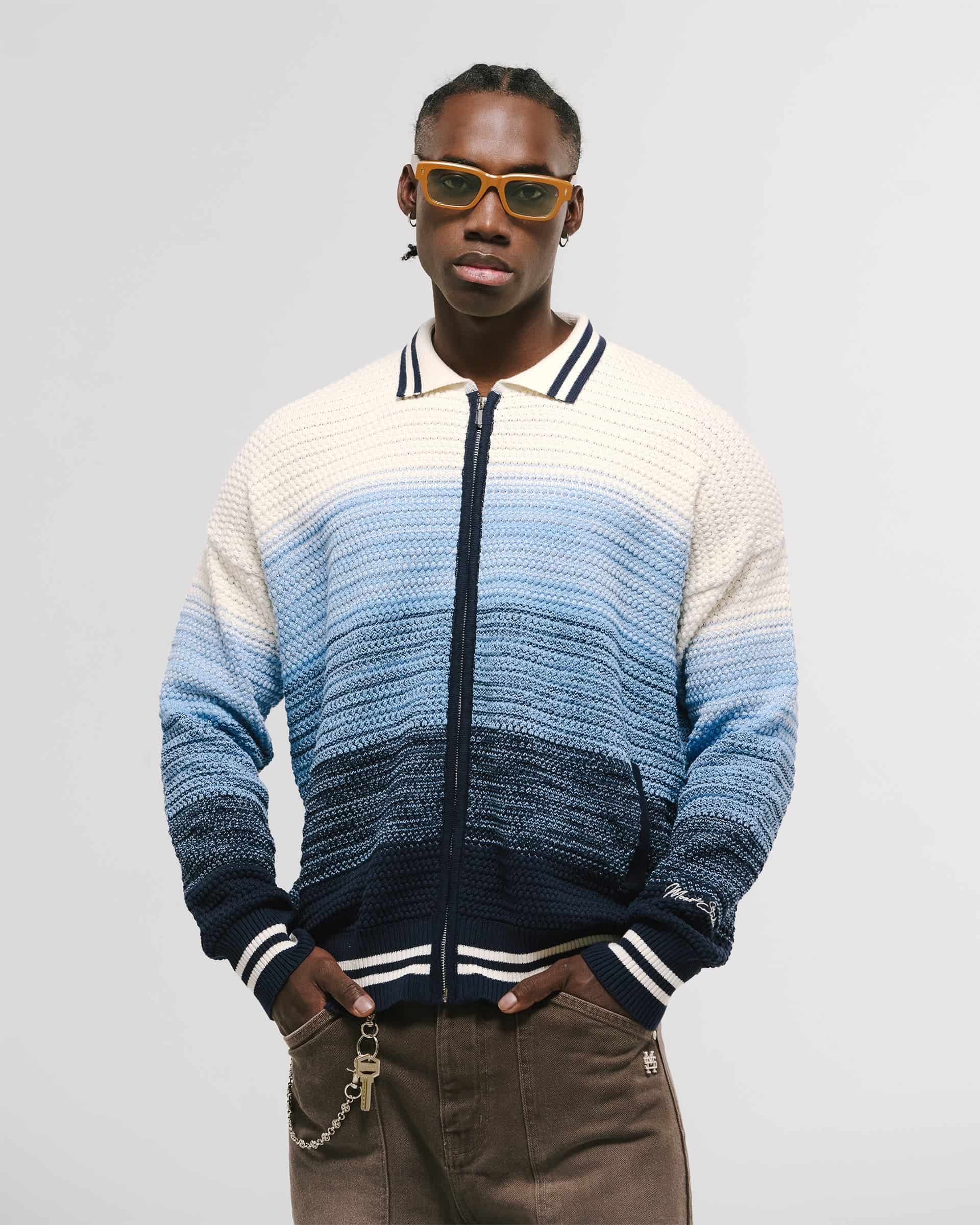 Zip Polo Gradient Knitwear - Azul y Crema - miniatura 2