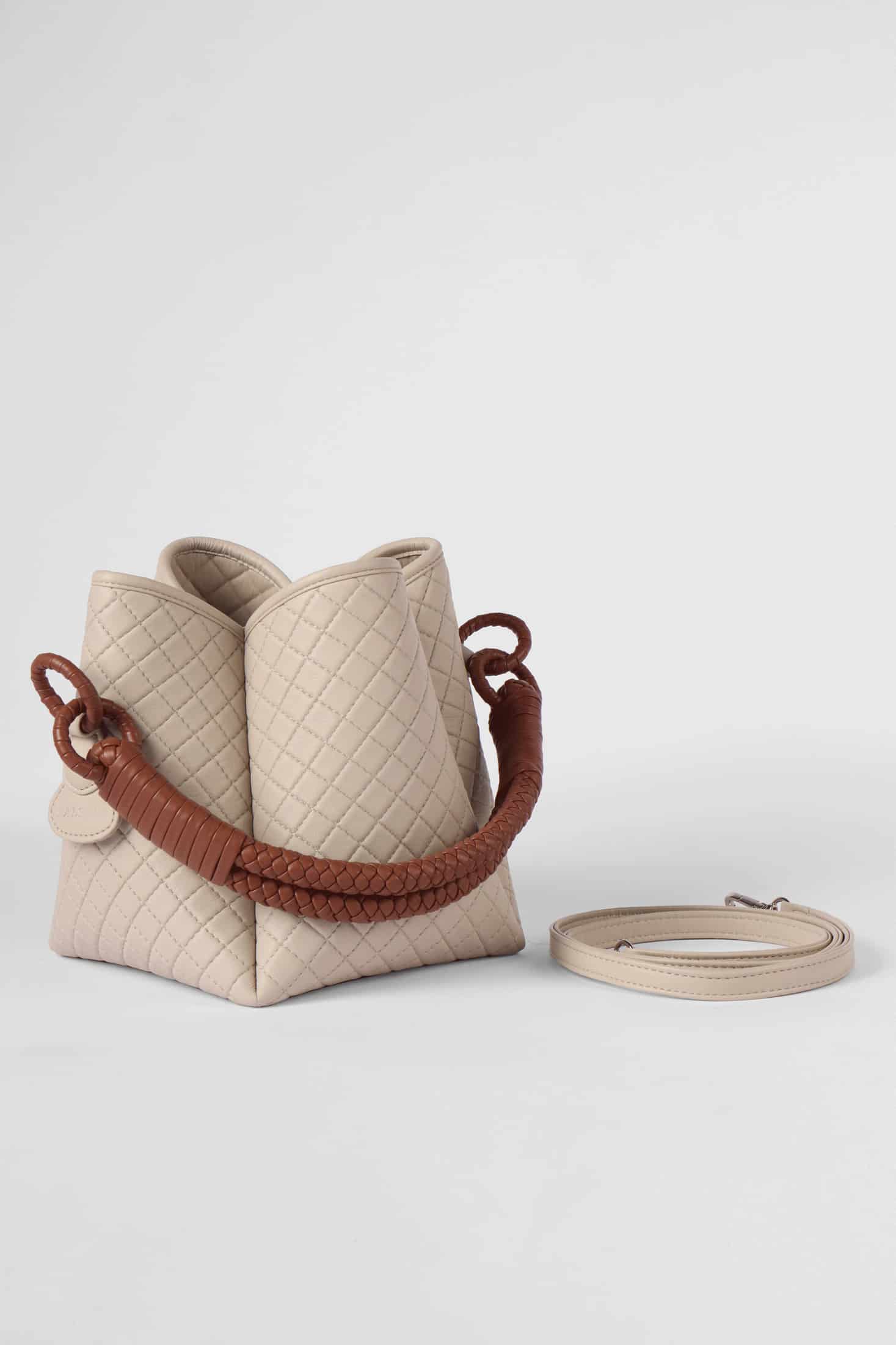 Tulip Bucket Bag, Off-white & Brandy - miniatura 4