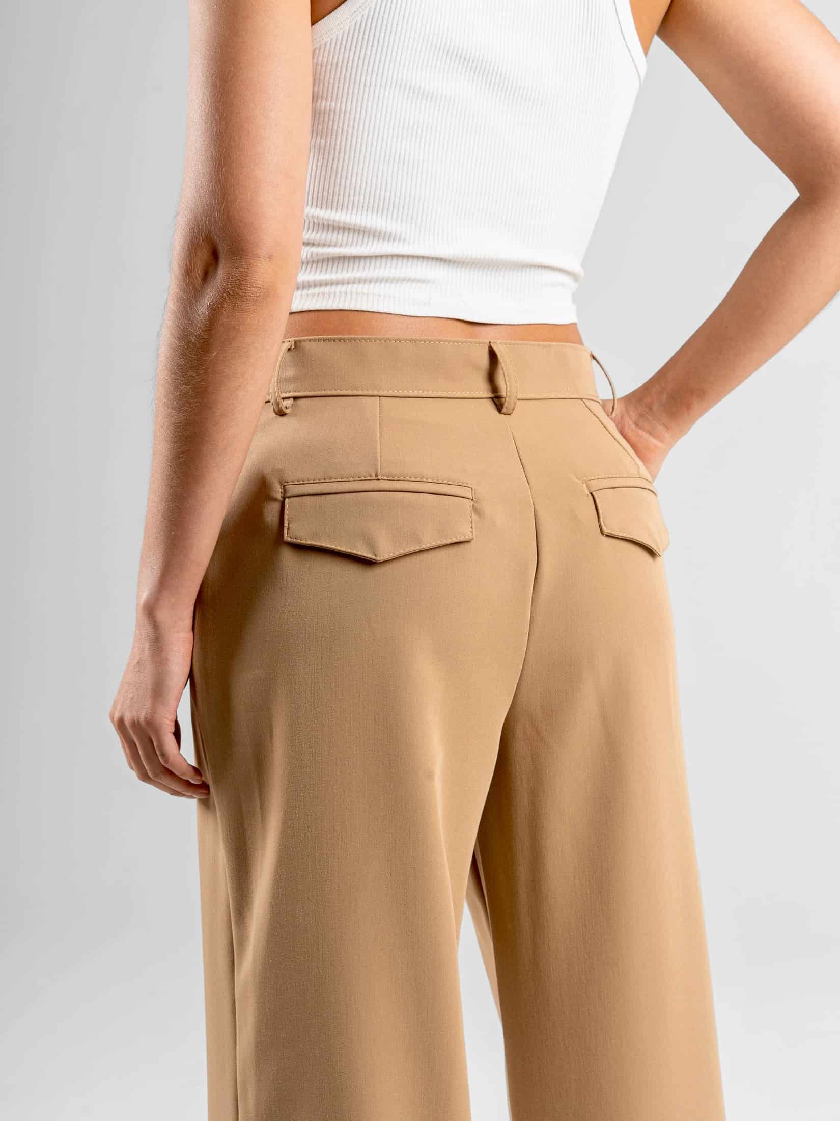 Ref: 0620609 Pantalón straight leg, tejido plano liviano, stretch, tiro alto, tono caqui - miniatura 4