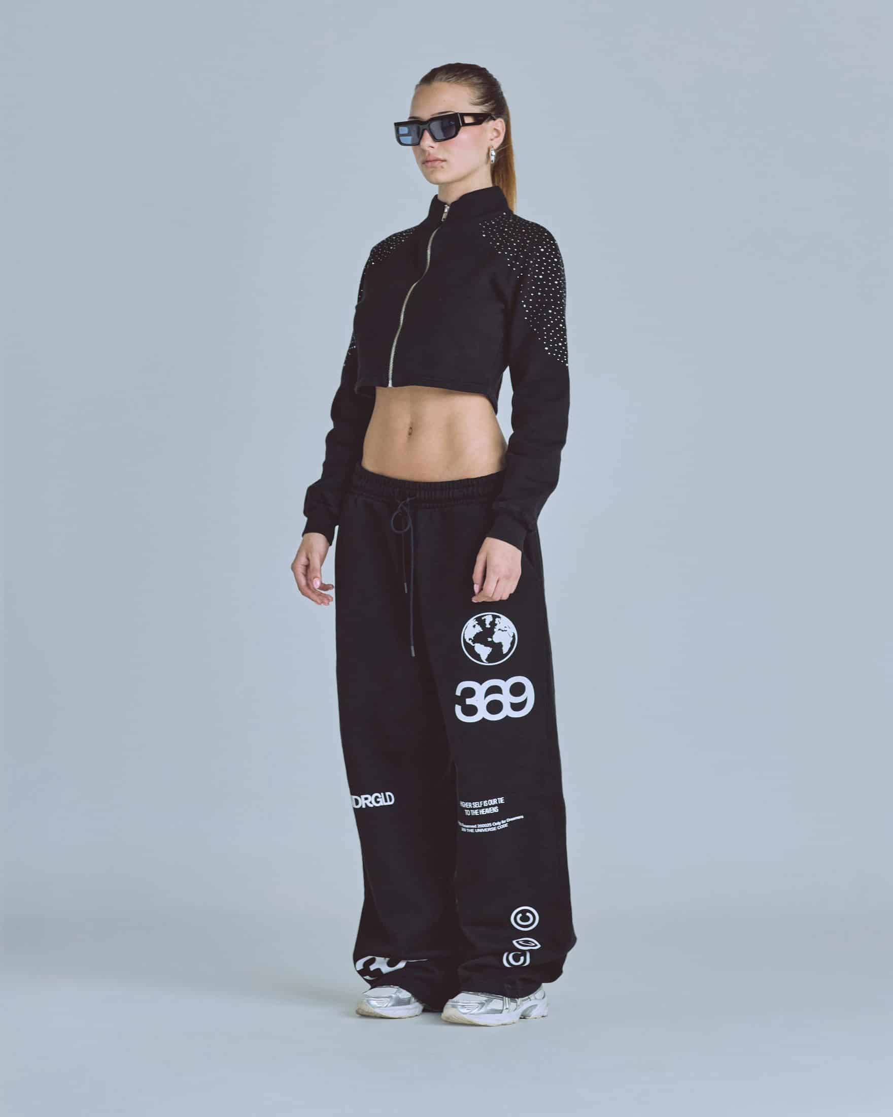 W Golden Heritage Slim Fit Zip Up Pearled Cropped Crewneck Black - miniatura 5