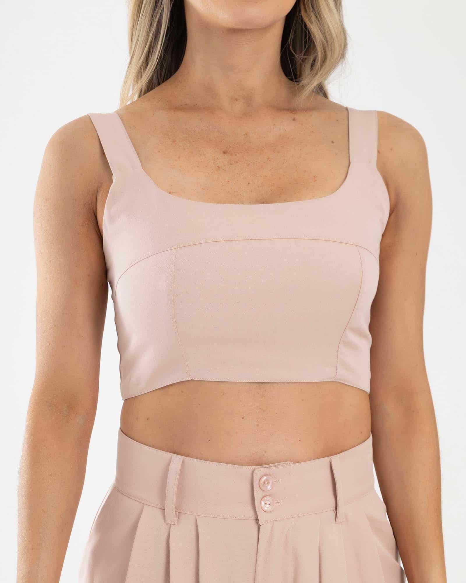 Blusa corta casual beige blush golden hour fiber - miniatura 2