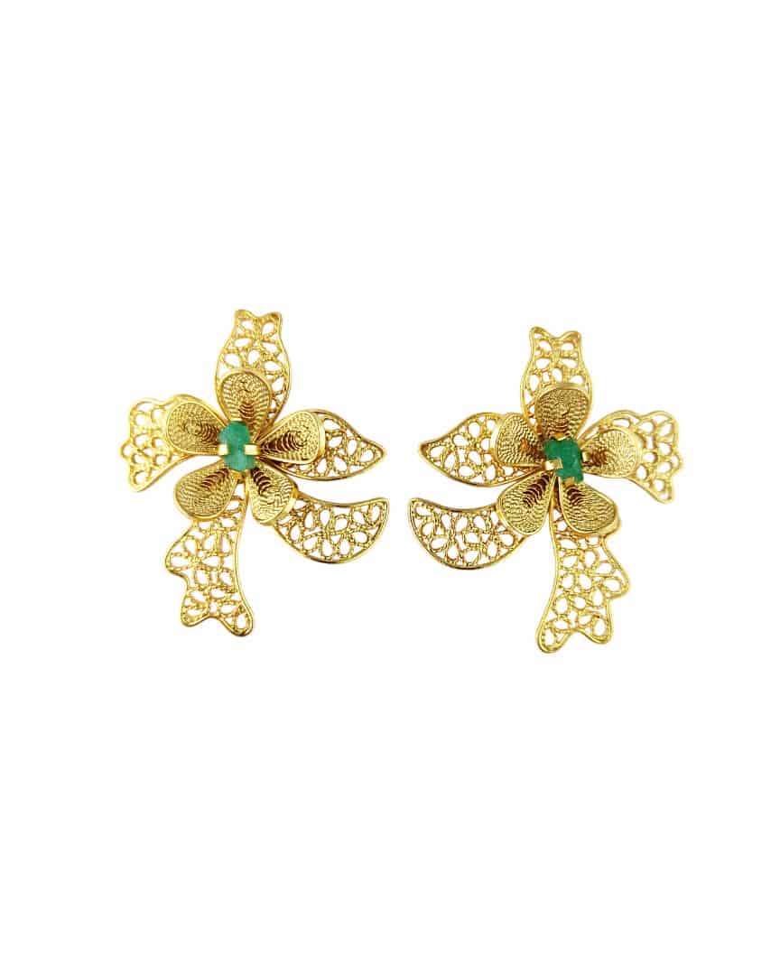 Aretes en filigrana orquídea y esmeralda - miniatura 1