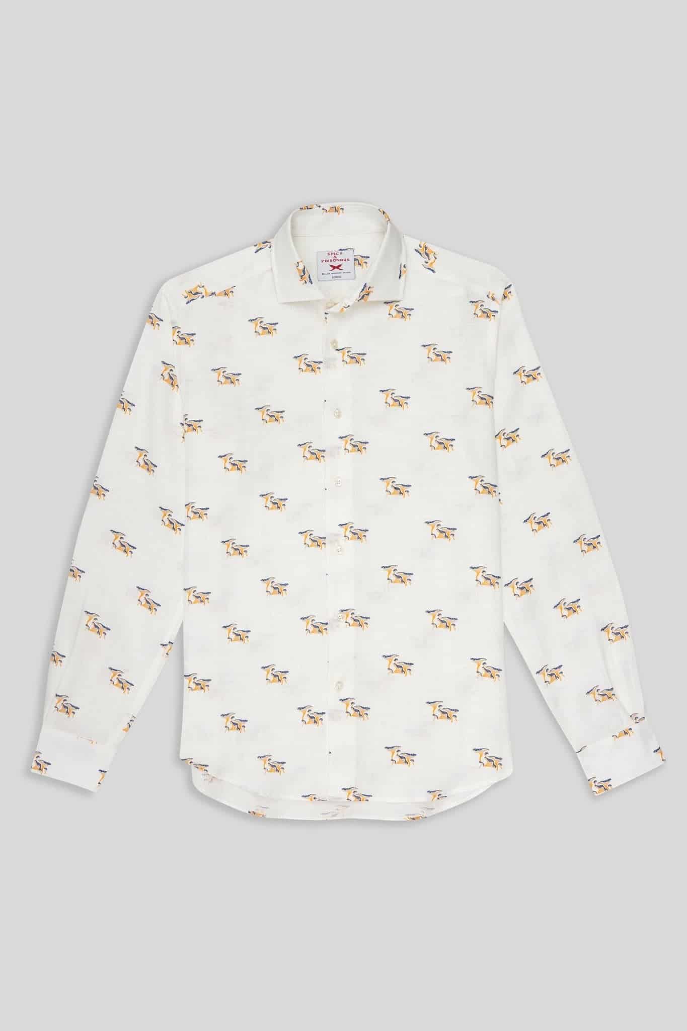 Men's white linen mushroom shirt - miniatura 1