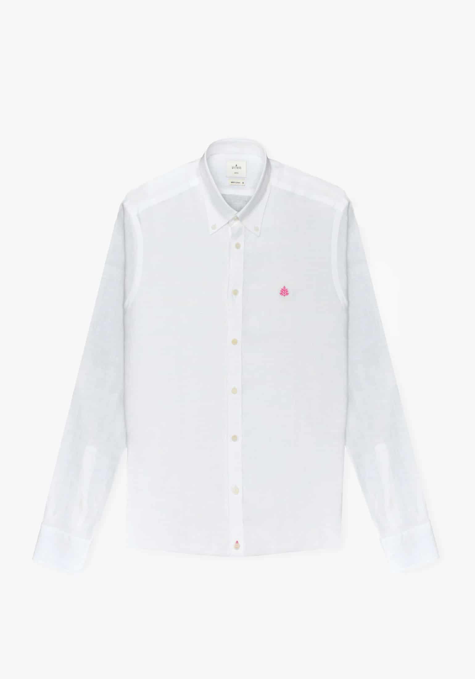 Camisa Lino Cuello Button Down Blanco - miniatura 1