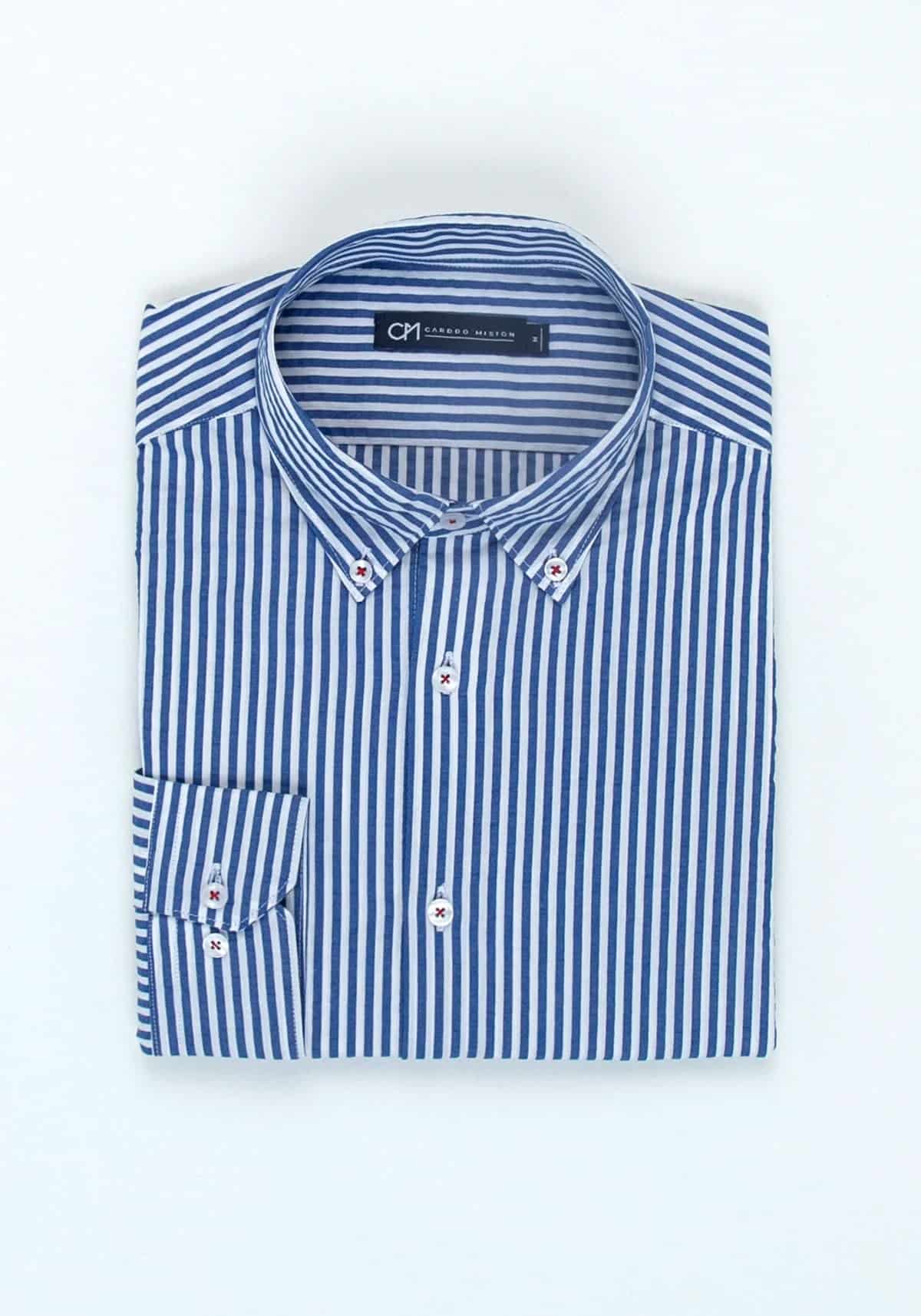 Camisa Seersucker Raya Candela Algodón Azul Medio - miniatura 5