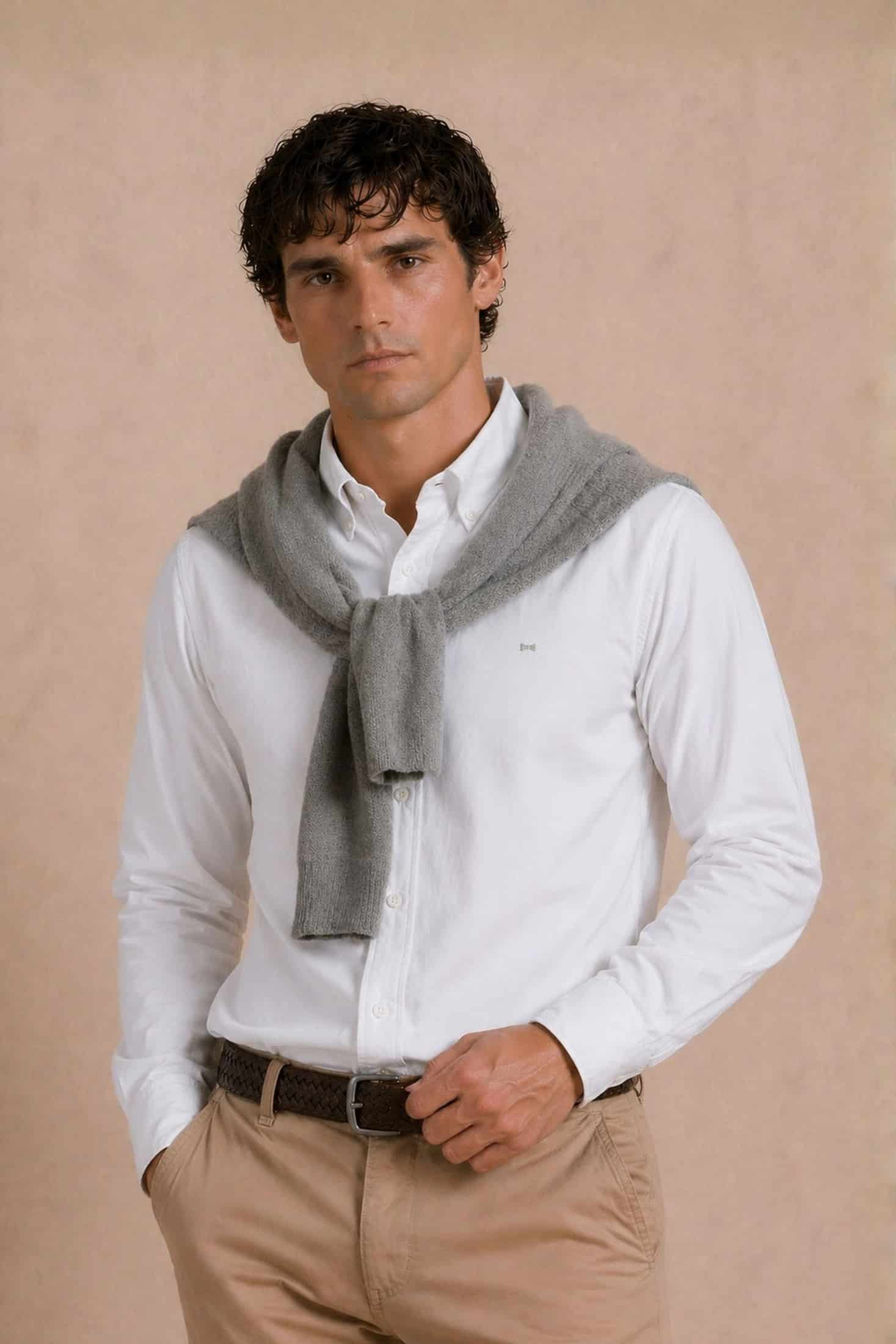 Camisa Antimanchas Popelina Blanca Logo Gris Claro - Talla Regular - miniatura 1