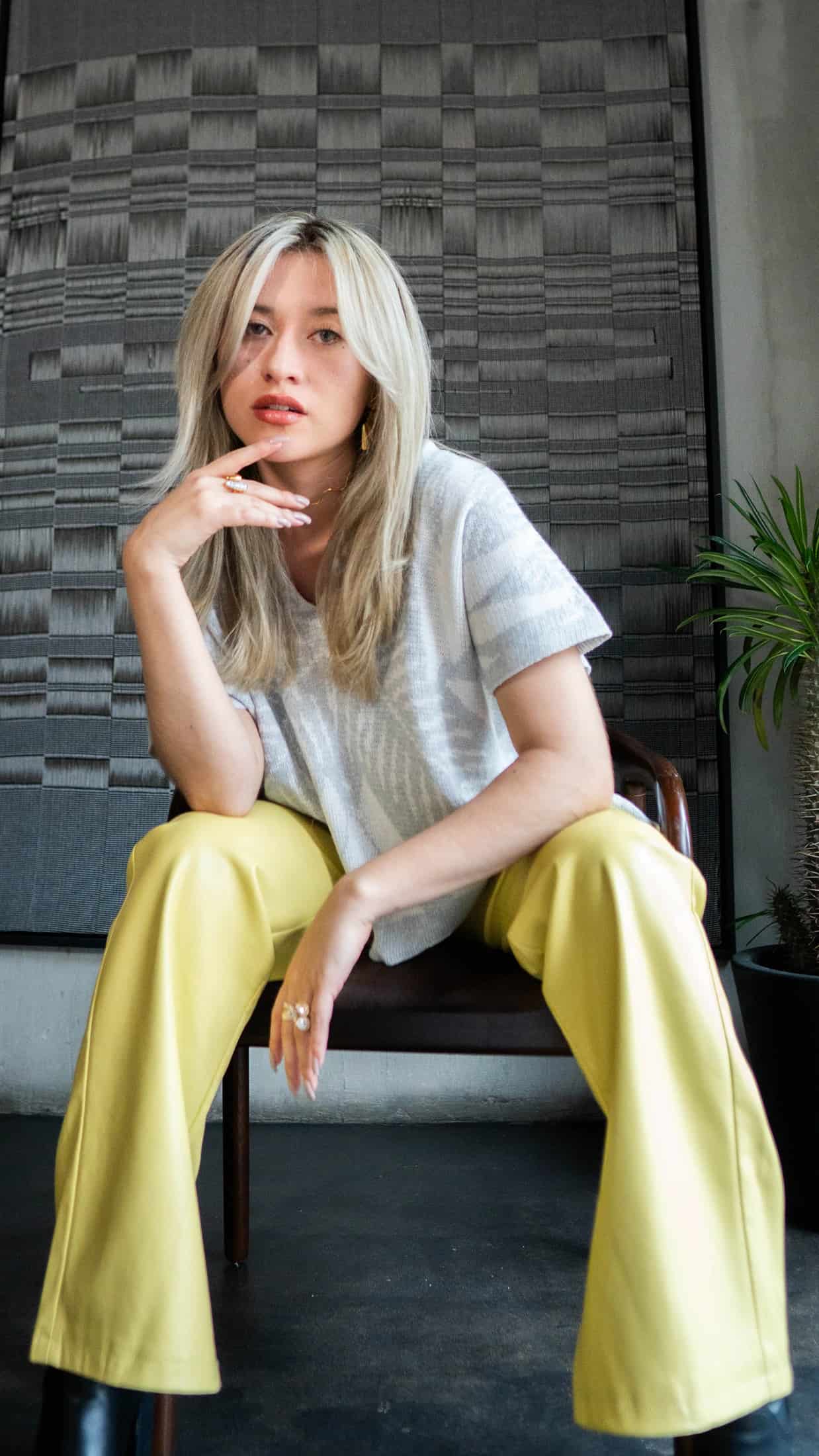 Blusa Palmas - gris claro y crudo - miniatura 3