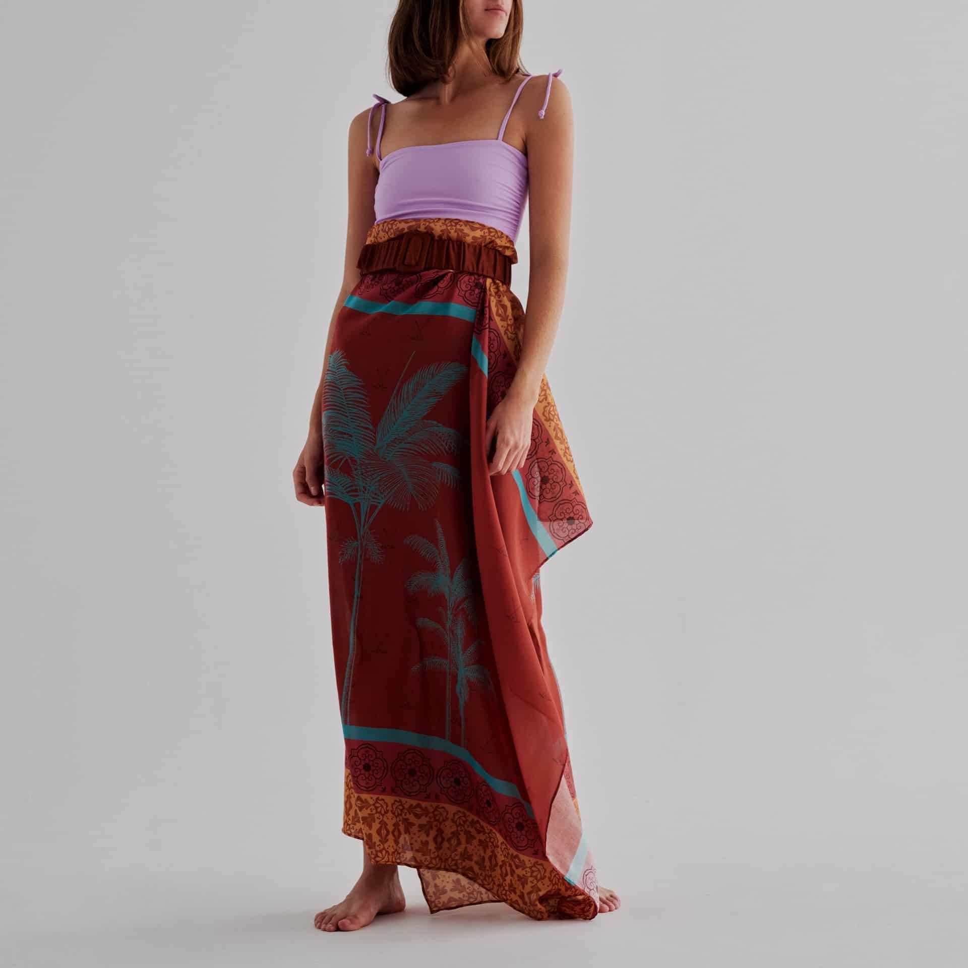 De La Falaise Cotton-Silk Sarong / Terracota Palms - miniatura 2