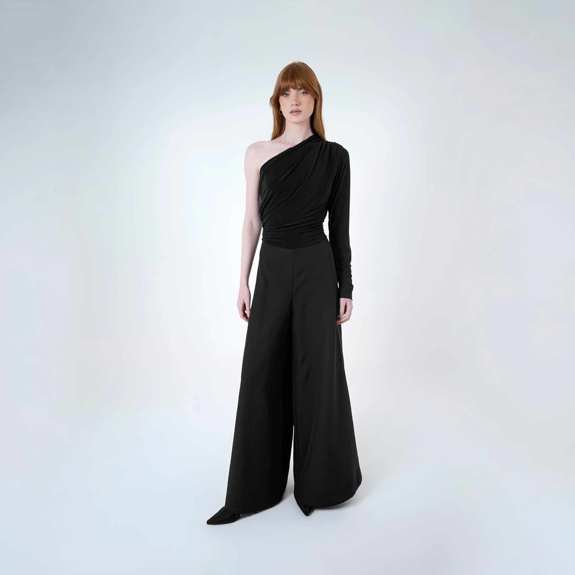Vestido enterizo largo cuello asimétrico elegante - miniatura 3