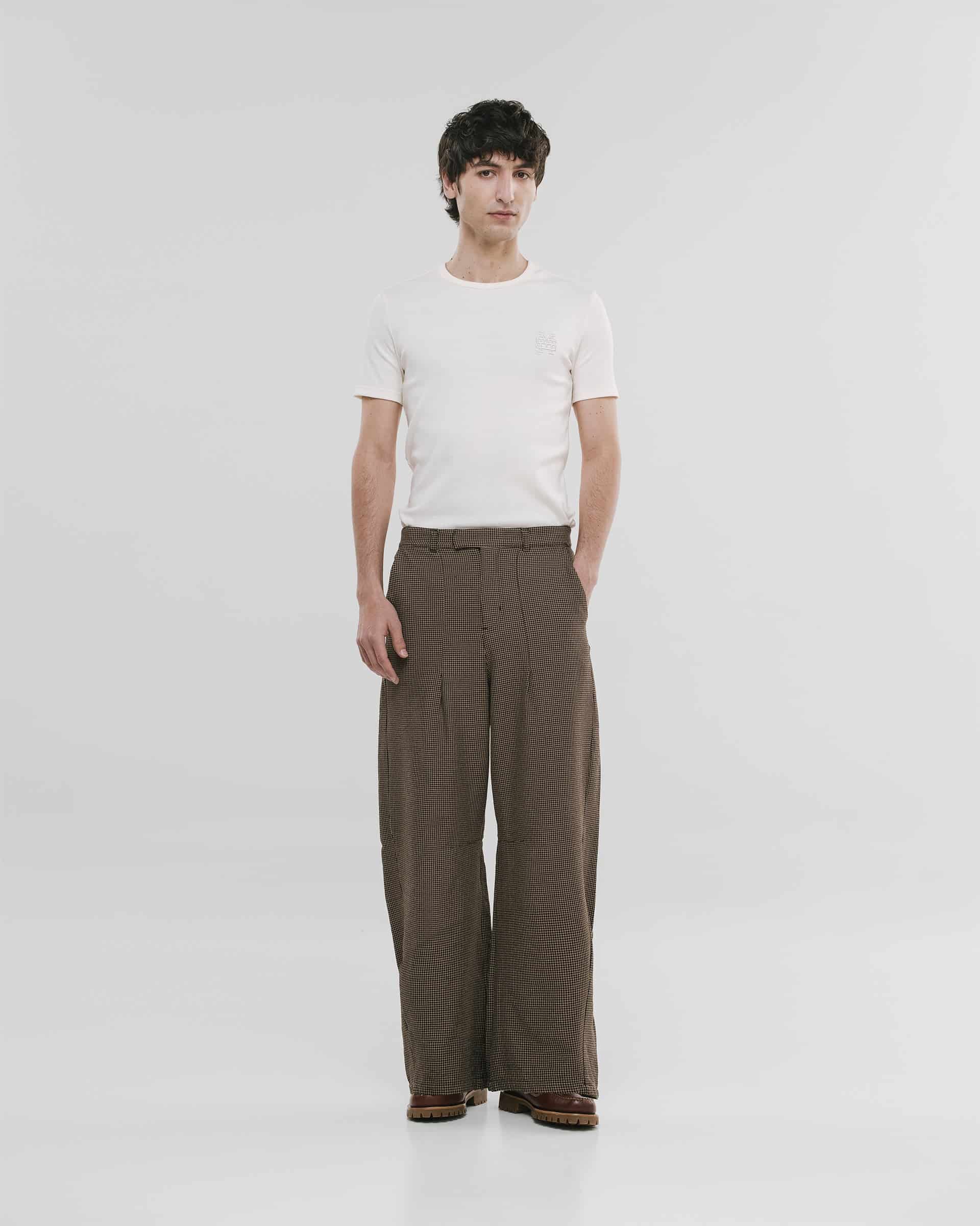 Barrel Fit Houndstooth Trousers - Café - miniatura 2