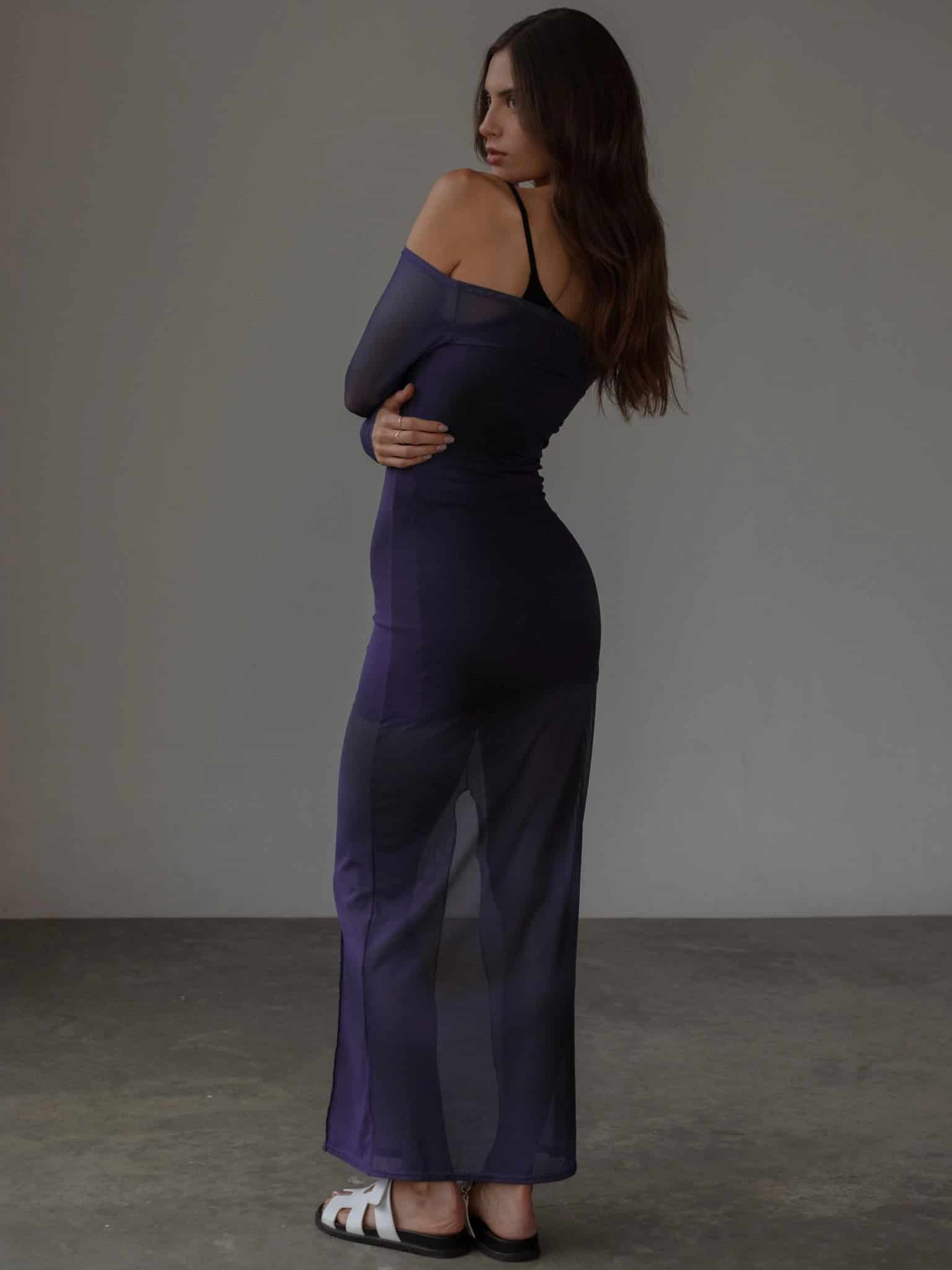 OFF SHOULDER MESH DRESS - MYSTIC PURPLE - miniatura 9