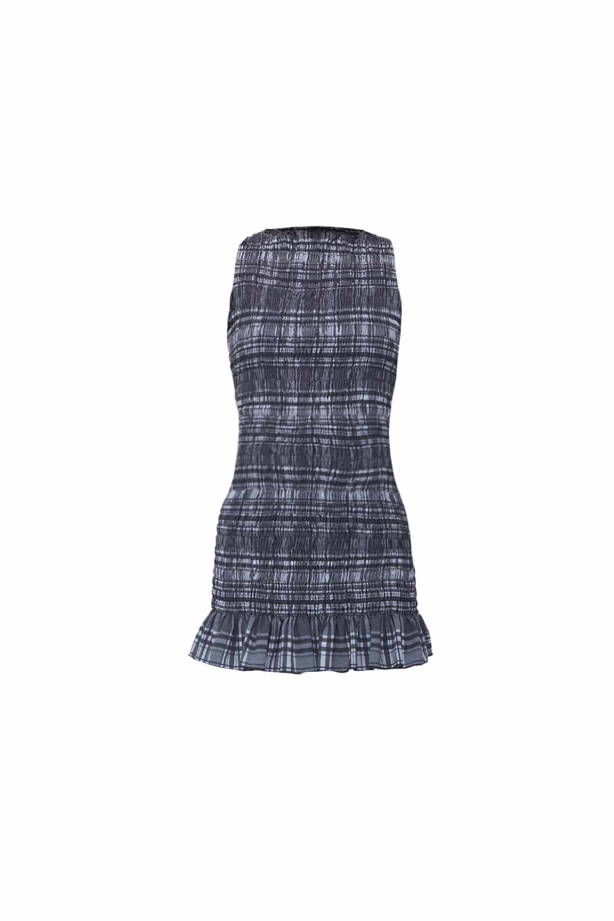 Ruched Mini Dress in Black Plaid - miniatura 2
