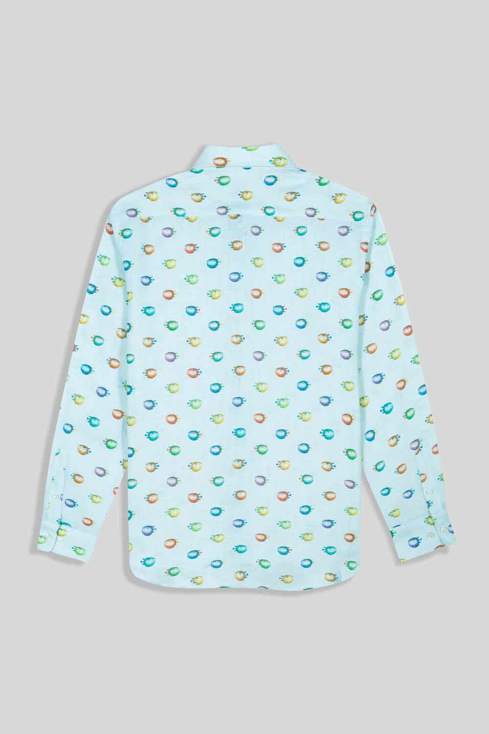 Men's linen shirt turquoise pufferfish - miniatura 2