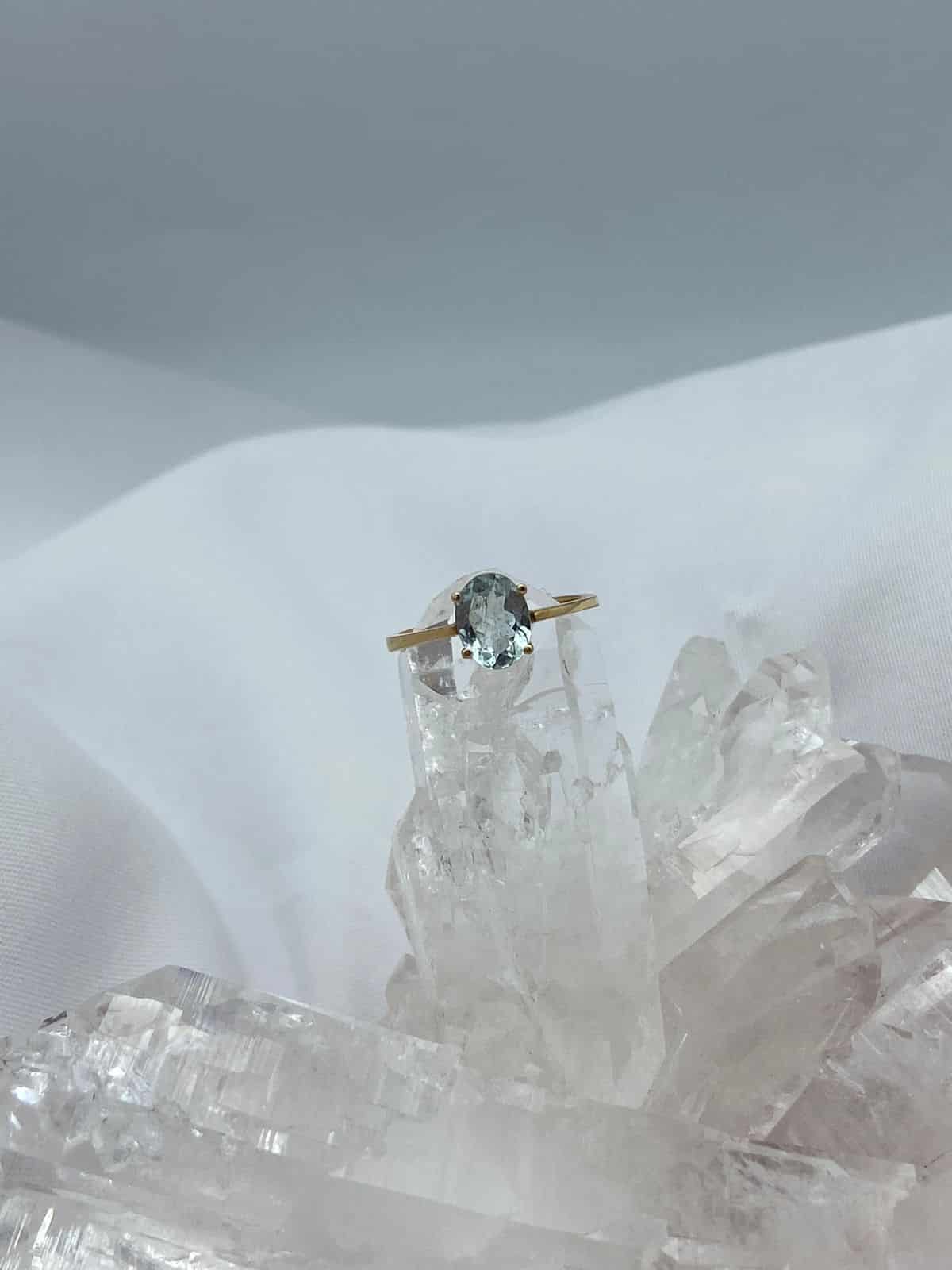 Anillo Aguamarina Óvalo Oro Amarillo 18 K - miniatura 3
